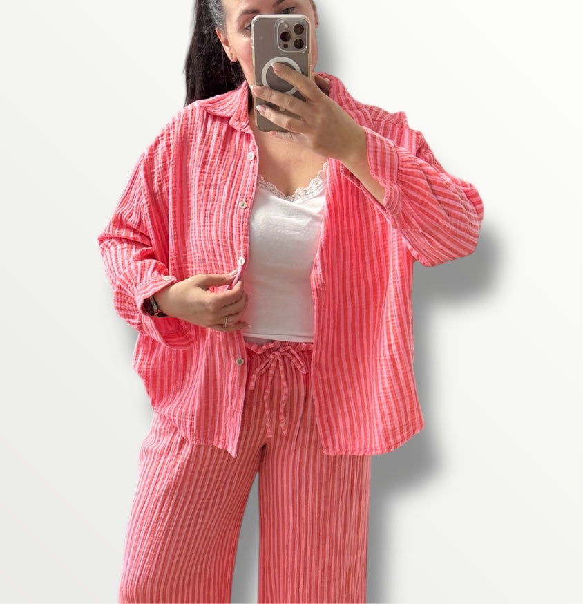 Musselin Bluse in Rosa/Orange gestreift