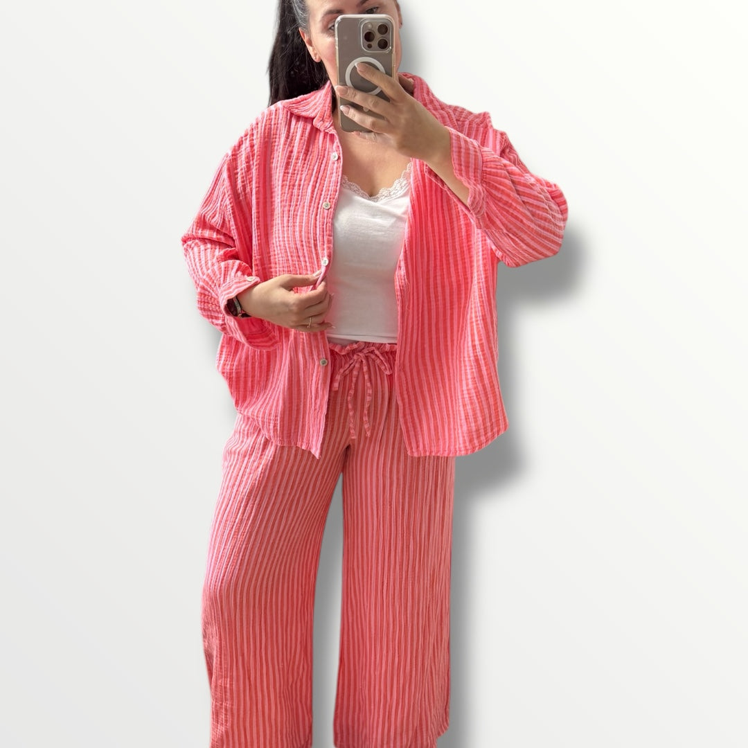 Musselin Bluse in Rosa/Orange gestreift