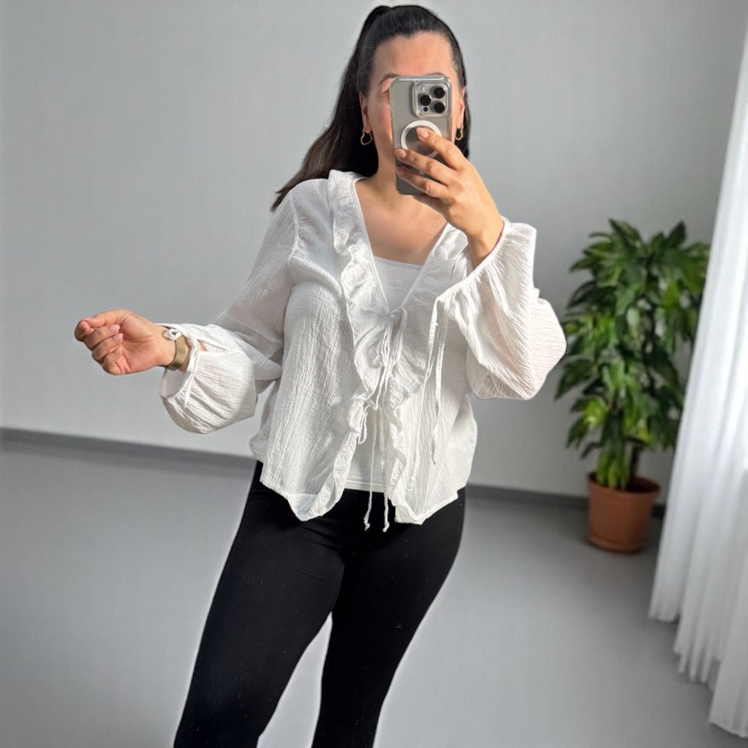 Knoten-Bluse mit Rüschen verschiedenen Farben