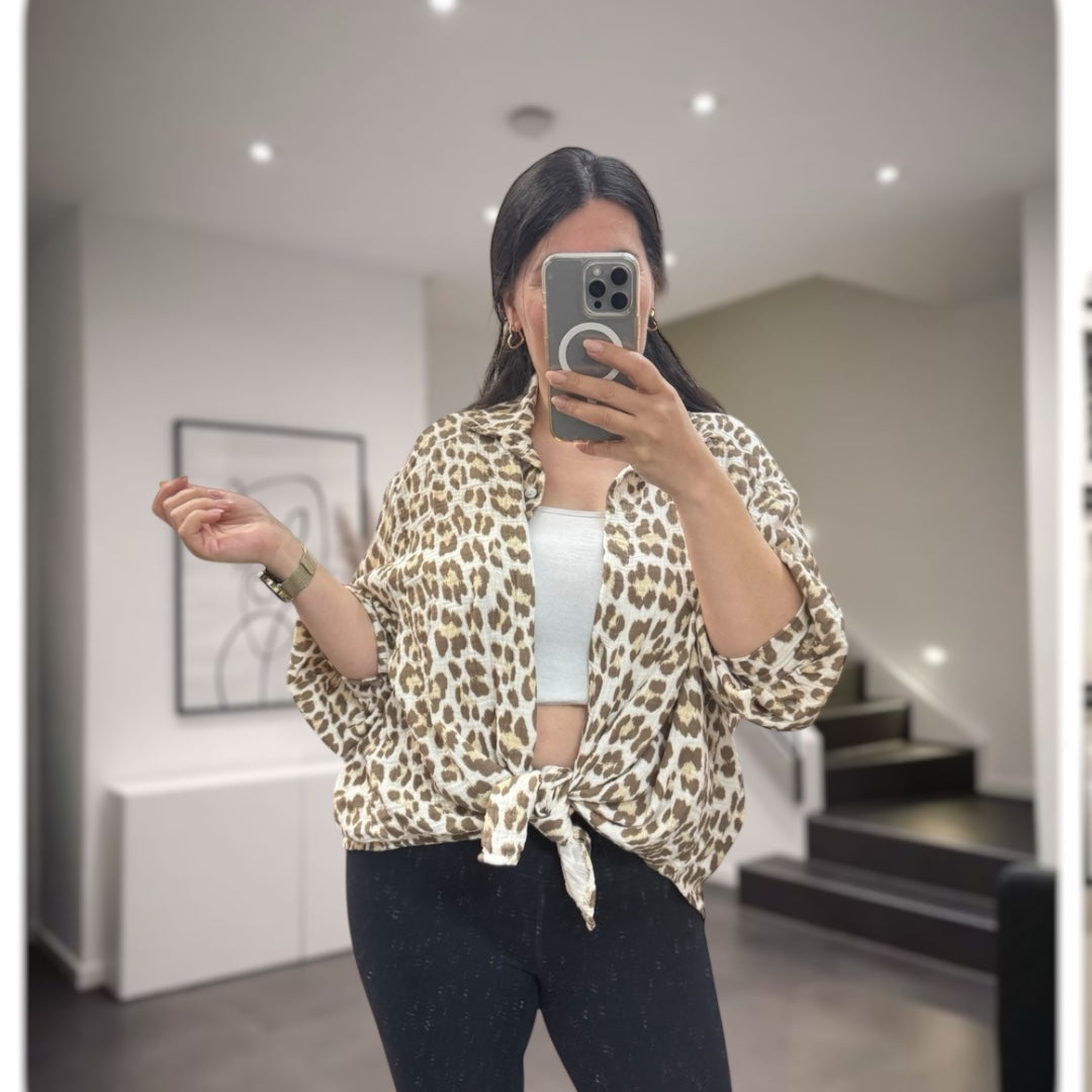 Leo Musselin Hemd Beige/Taupe