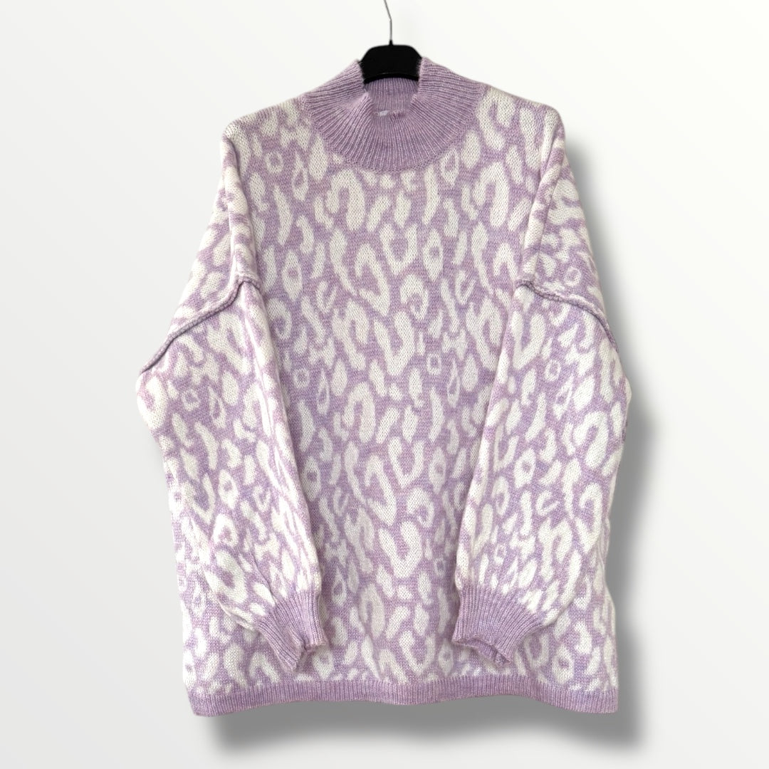 Strickpullover Isa hellblau/weiß Leo- Oversize geschnitten (verschiedene Farben)