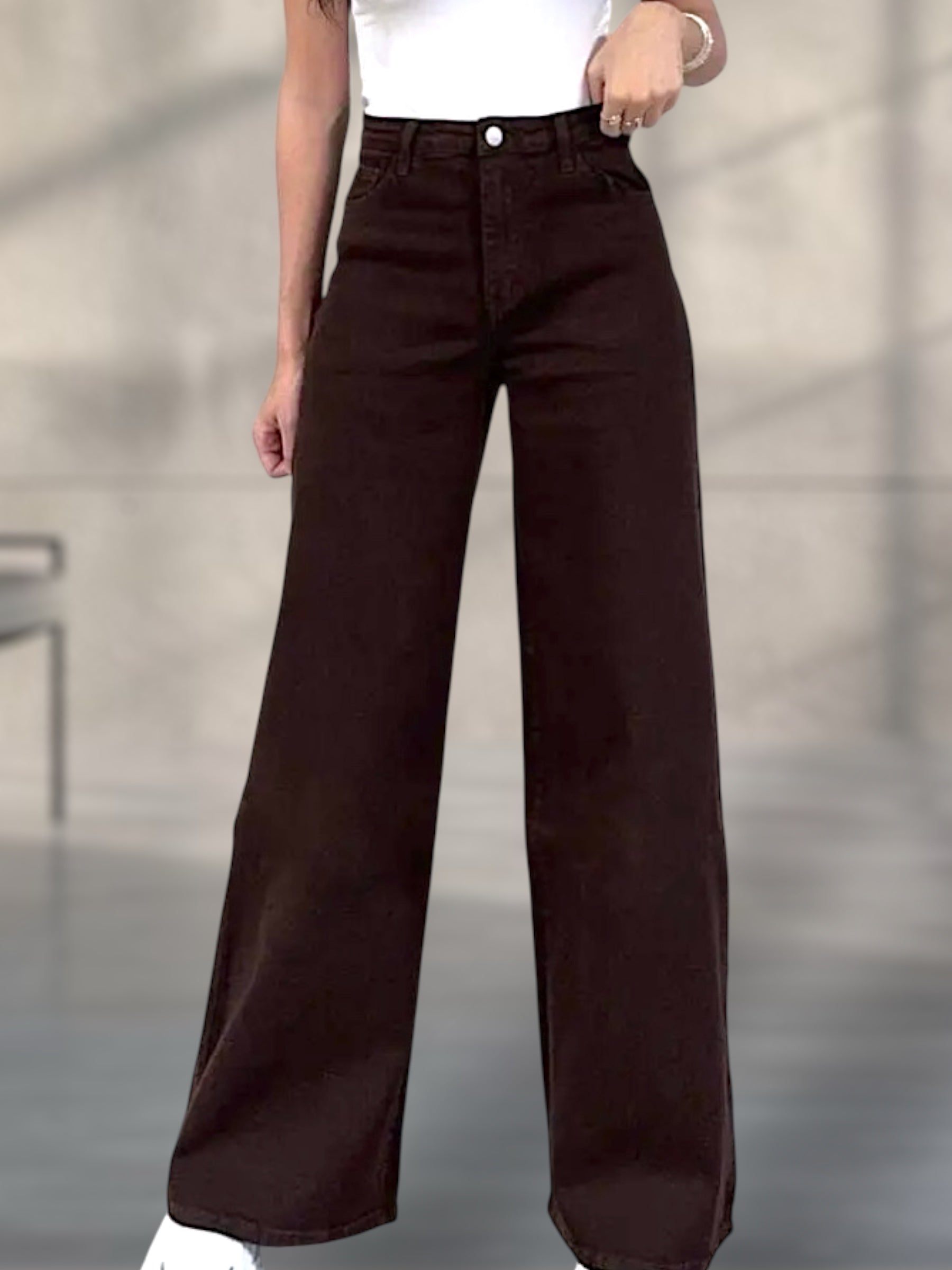 Wide Leg Jeanshose mit geraden Bein in braun