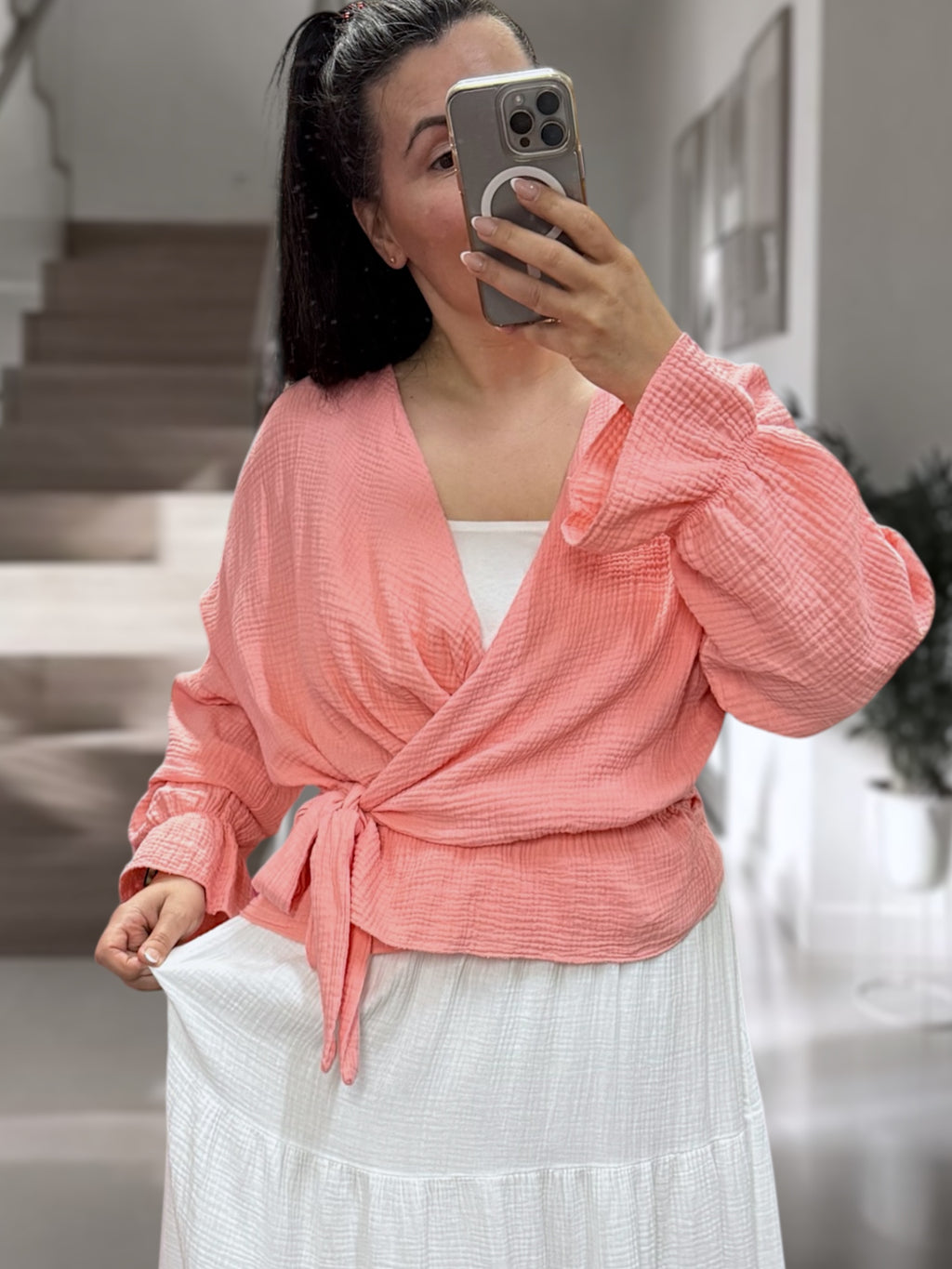 Musselin Wickel-Bluse (verschiedene Farben)