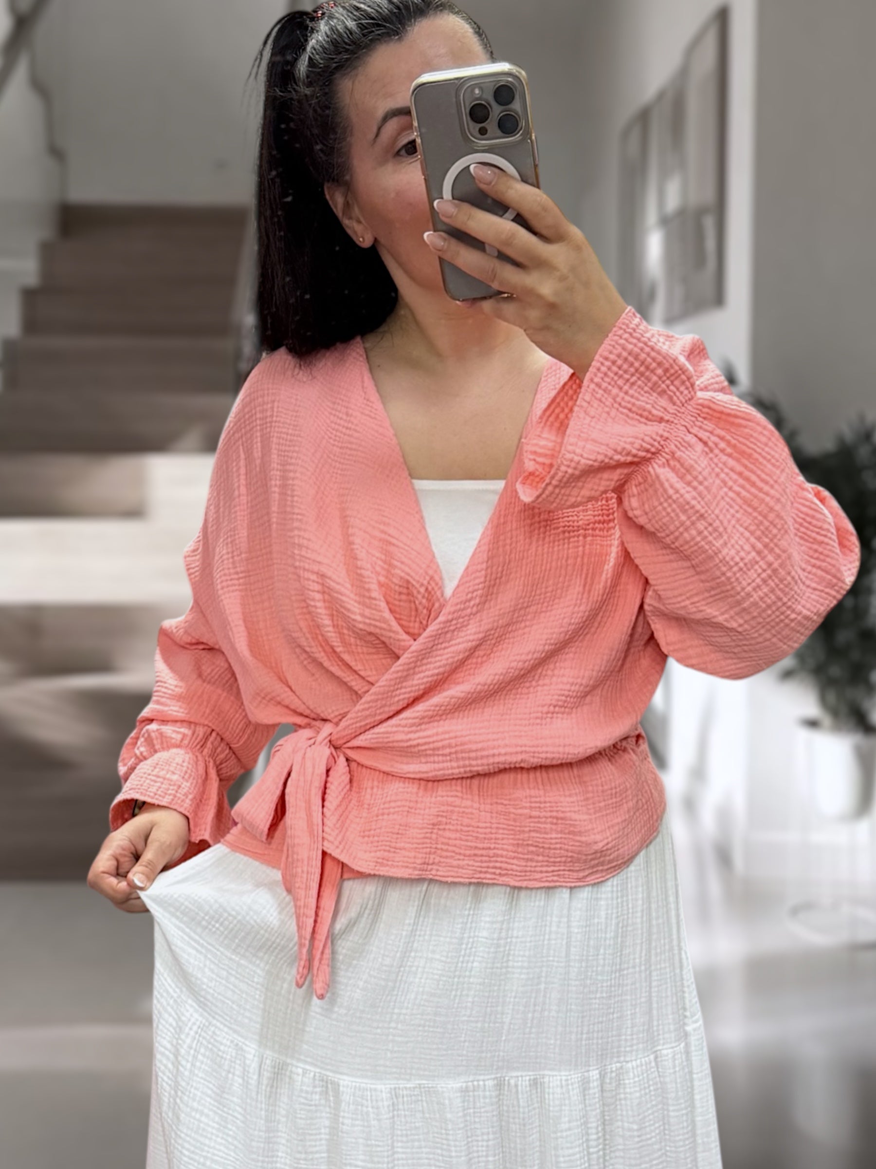 Musselin Leo Wickel-Bluse Apricot
