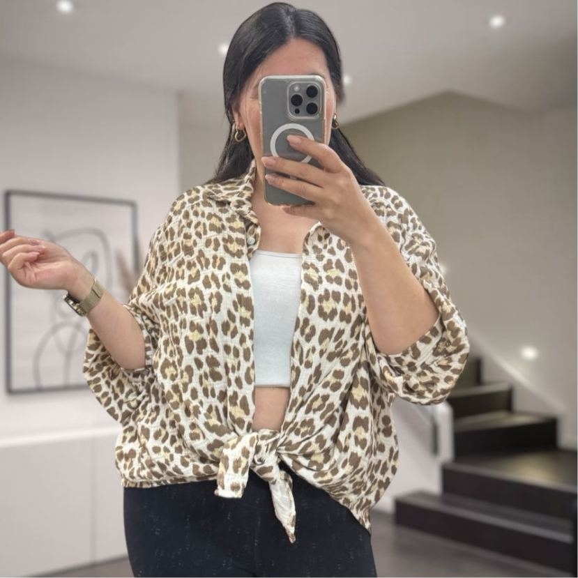 Leo Musselin Hemd Beige/Taupe