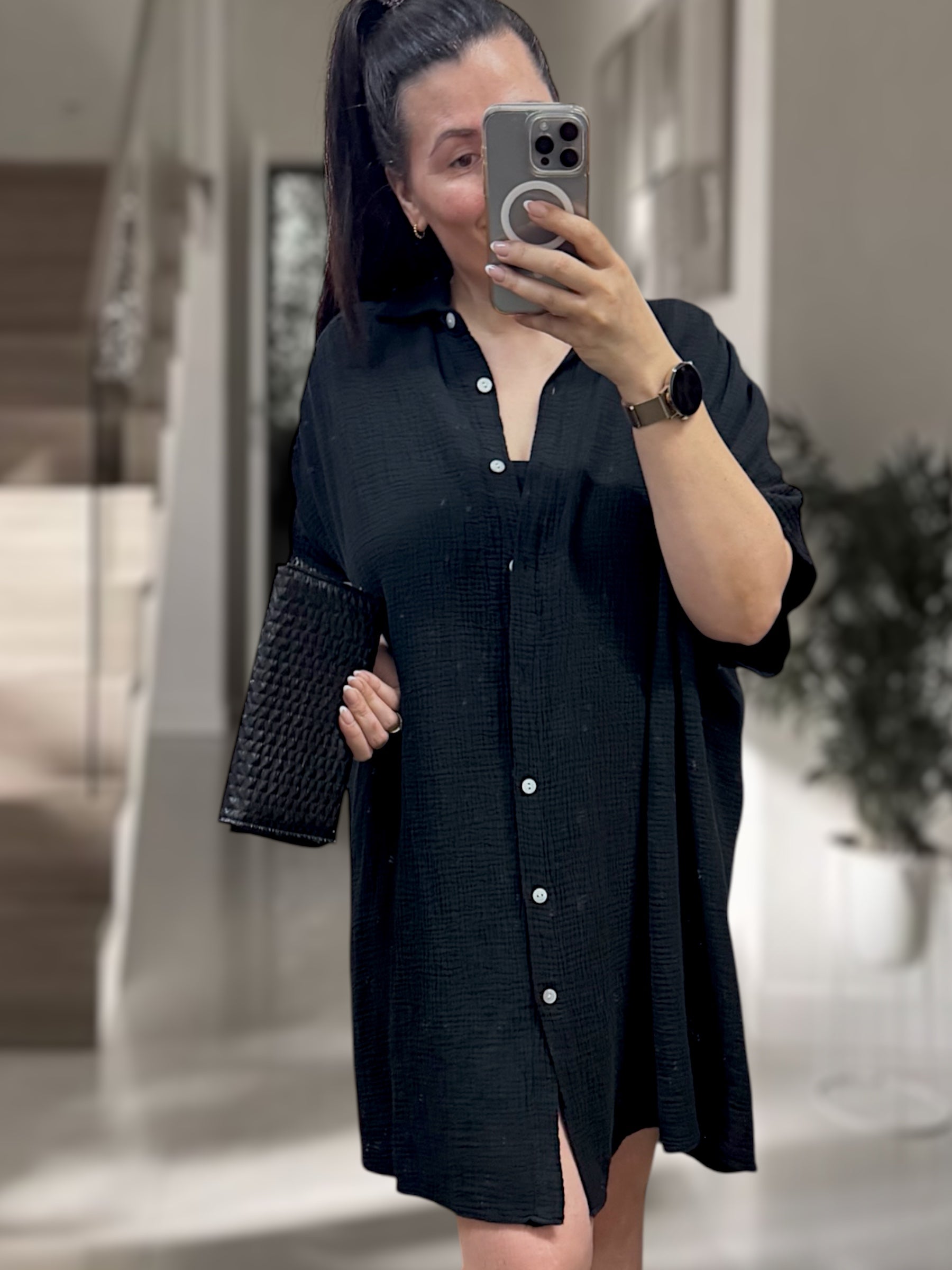 Oversize Musselin Blusenkleid Mittellang(verschiedene Farben)