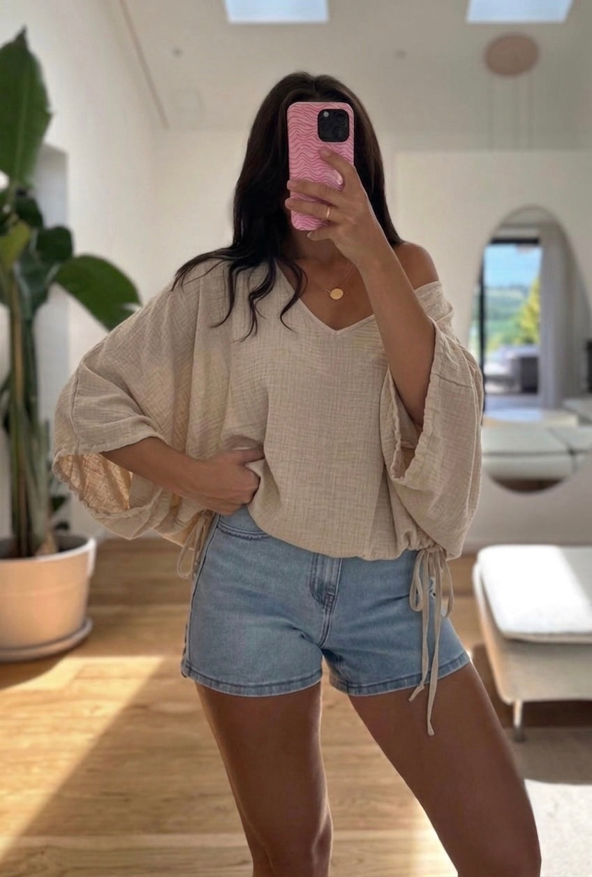 Oversize Cropped Musselinshirt zum raffen (verschiedene Farben)