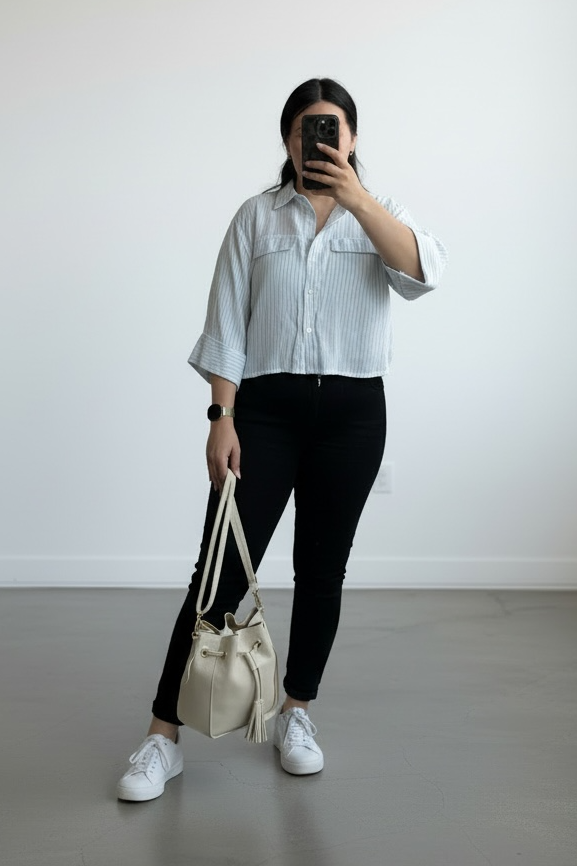 Cropped Bluse gestreift 3/4 Arm (verschiedene Farben)