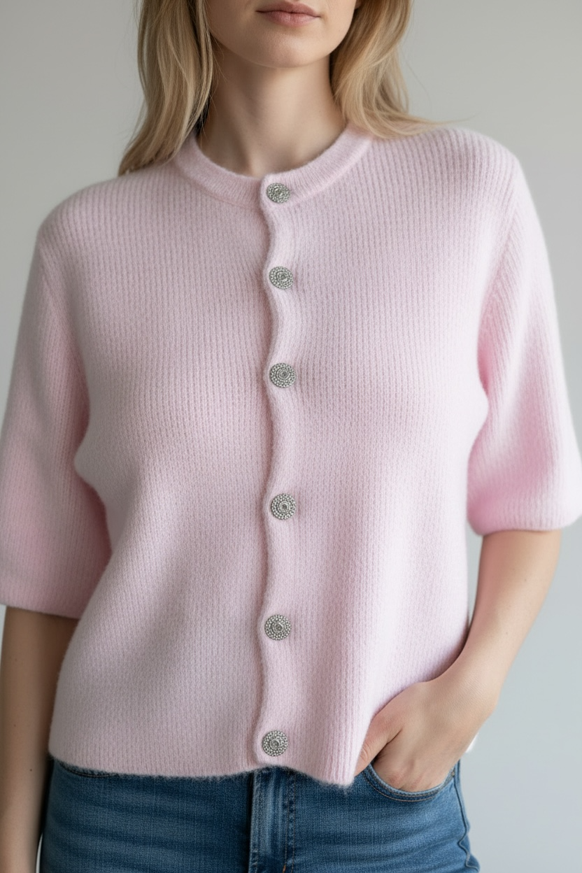 Kurzarm Strickjacke gerippt (verschiedene Farben)