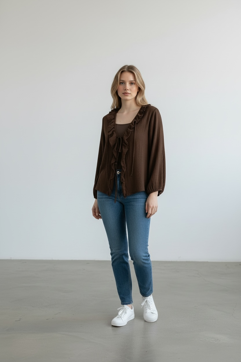 Knoten-Bluse mit Rüschen verschiedenen Farben