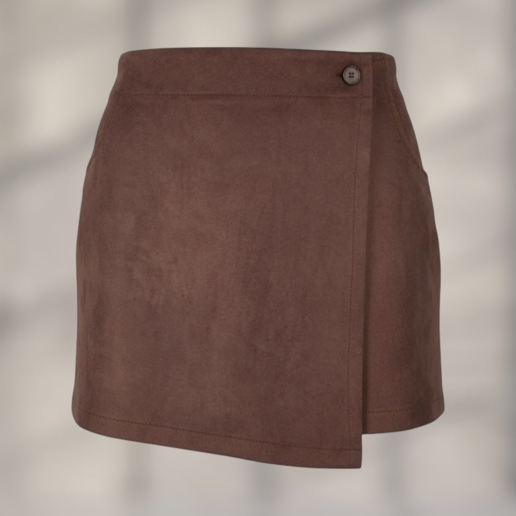 Velour Skort Wildleder Optik Schokobraun (leicht Stretch)