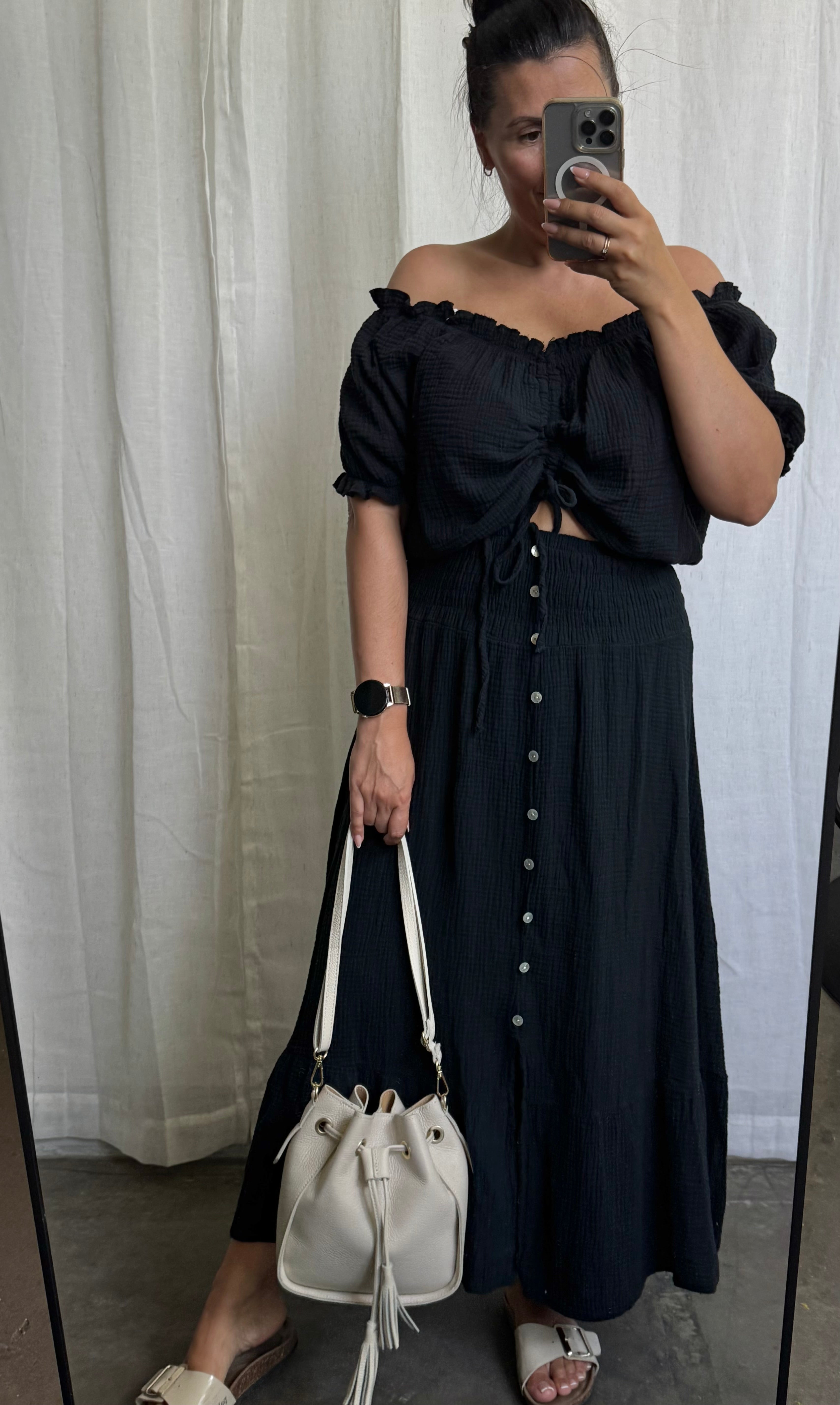 Musselin Maxi Rock mit Knopfleiste (verschiedene Farben)