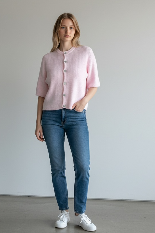 Kurzarm Strickjacke gerippt (verschiedene Farben)