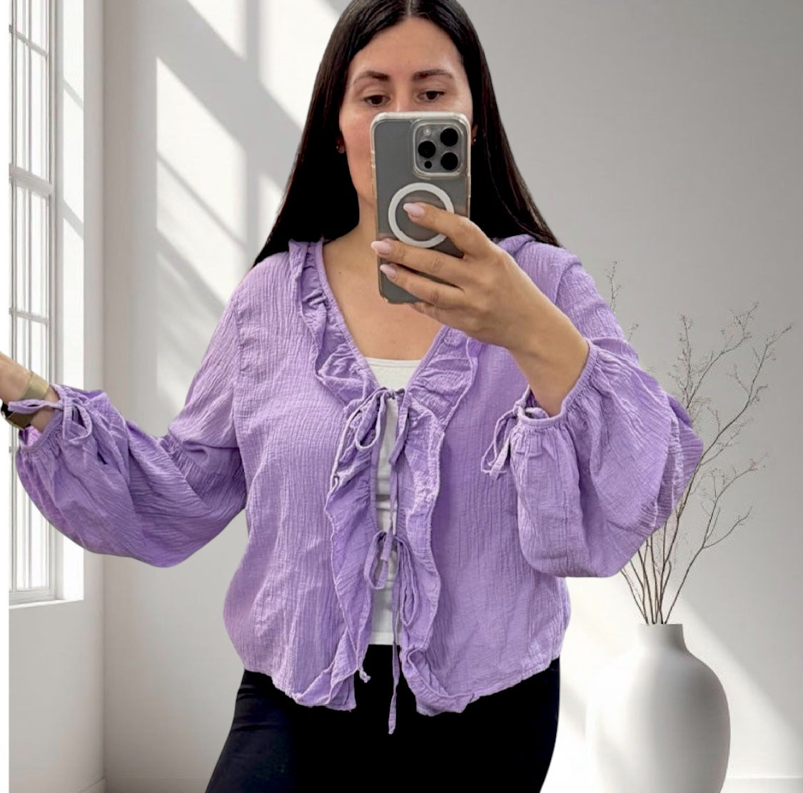 Knoten-Bluse mit Rüschen verschiedenen Farben