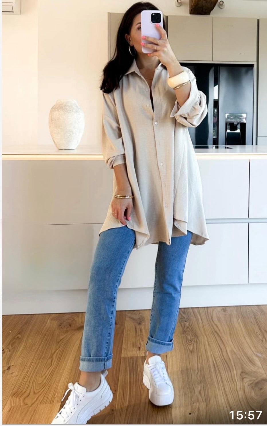 Ausgestellte Langbluse/ Blusenkleid (verschiedene Farben)