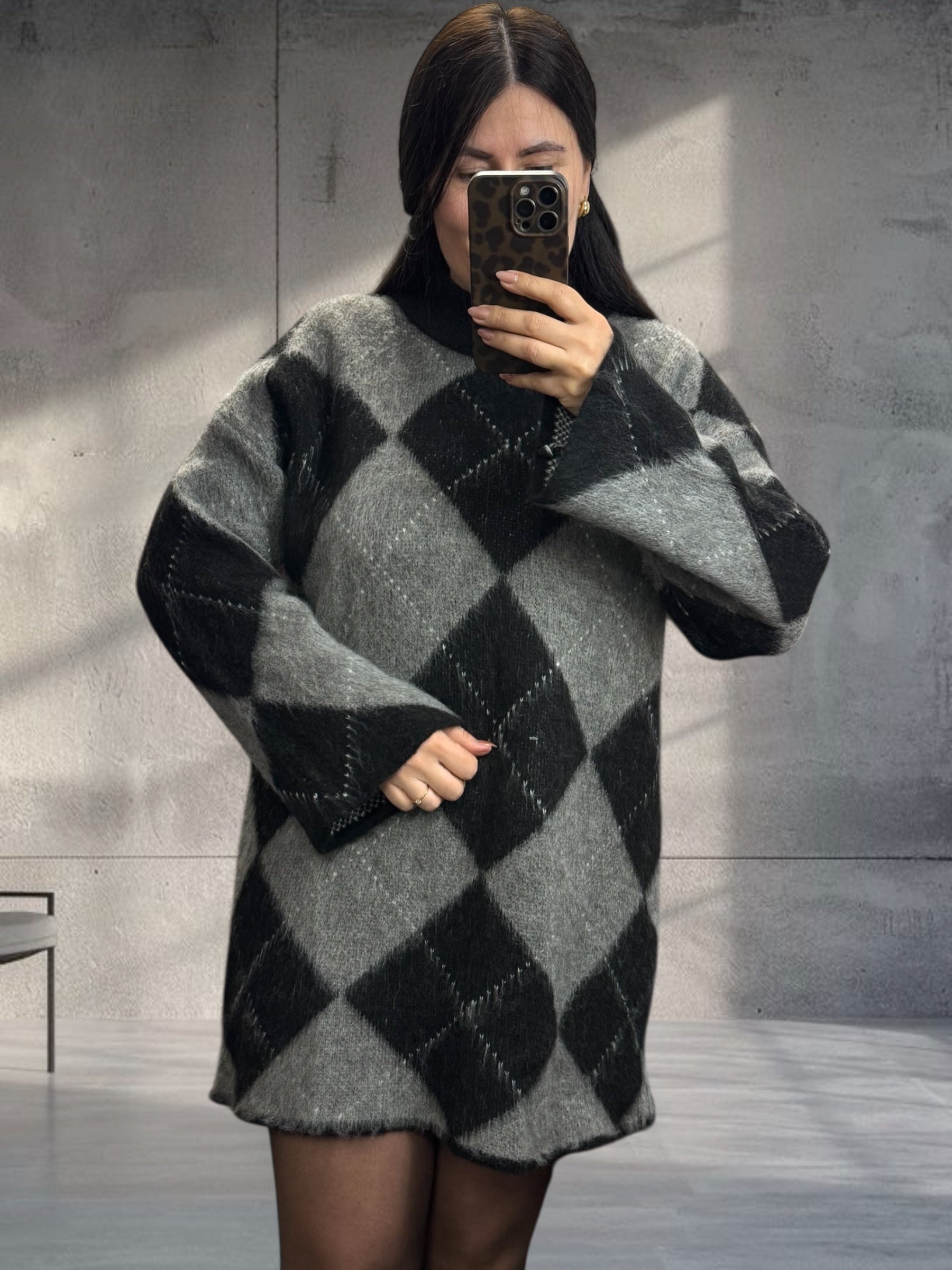 Kuschliges Langpullover/Pulloverkleid Kariert (verschiedene Farben)