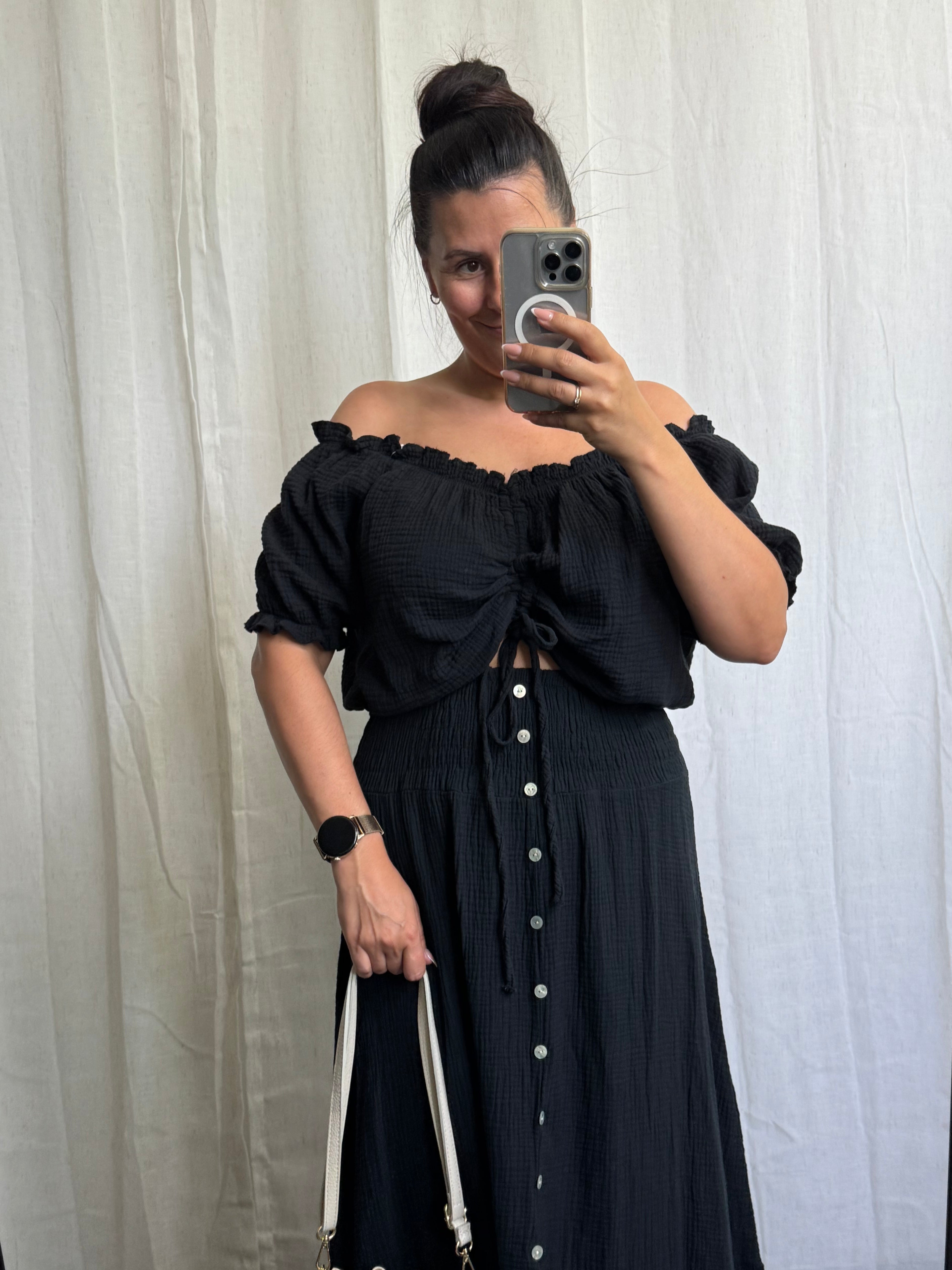 Cropped uni Musselin Shirt mit Raffung (verschiedene Farben)