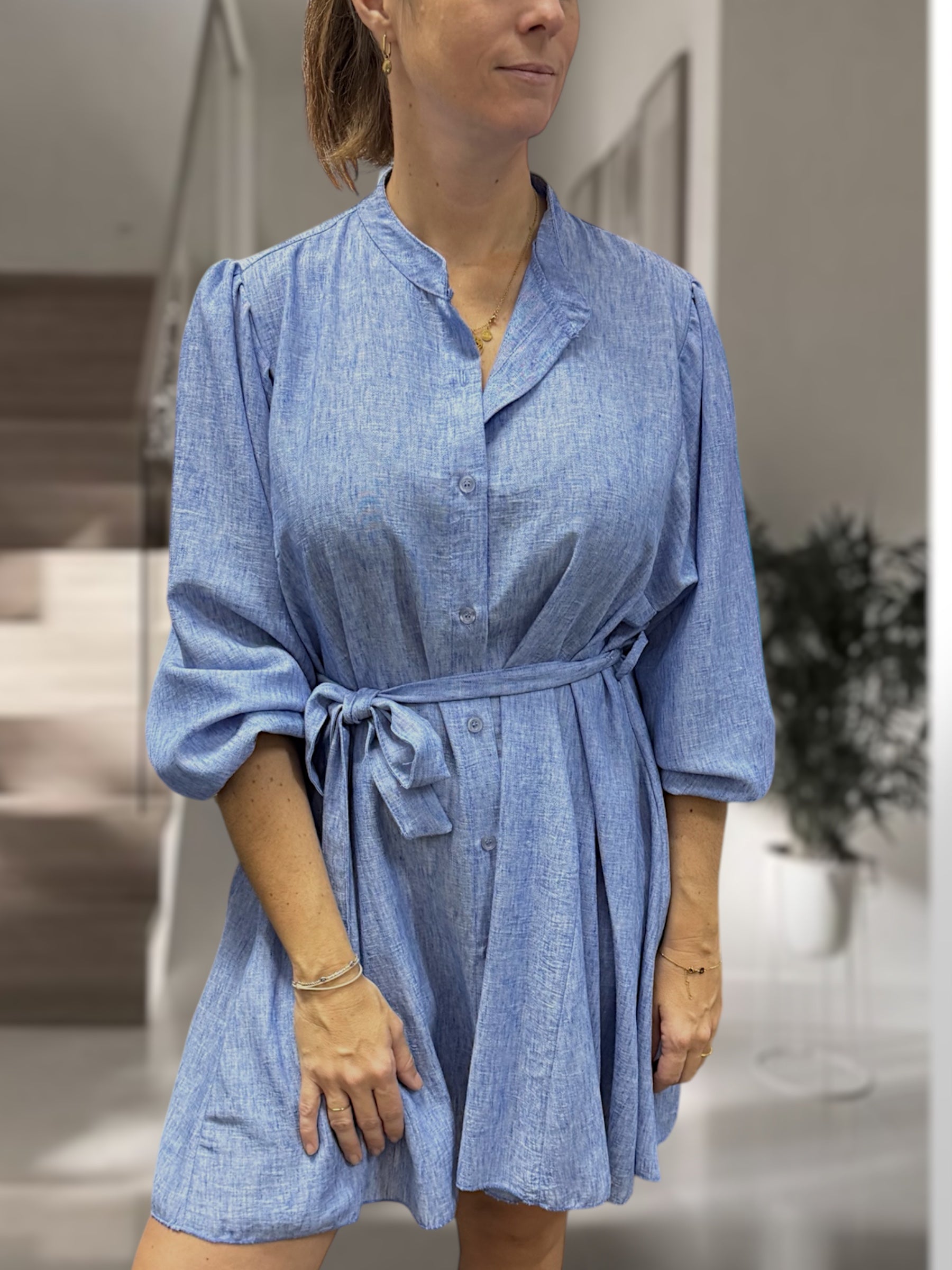 Blusenkleid in Leinenoptik (verschiedene Farben)