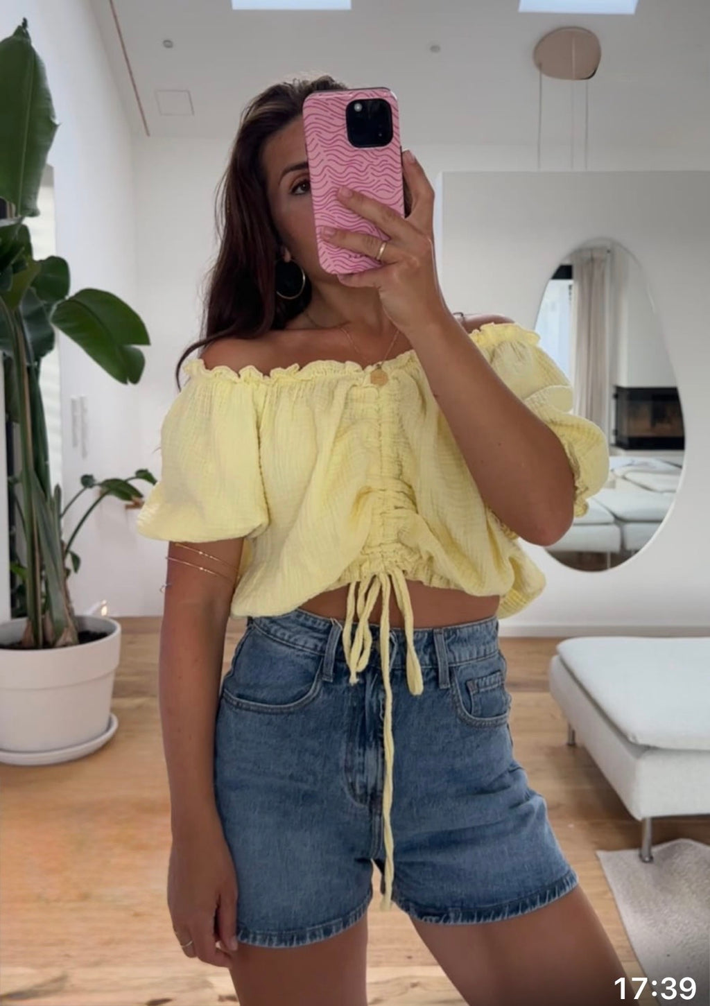 Cropped uni Musselin Shirt mit Raffung (verschiedene Farben)