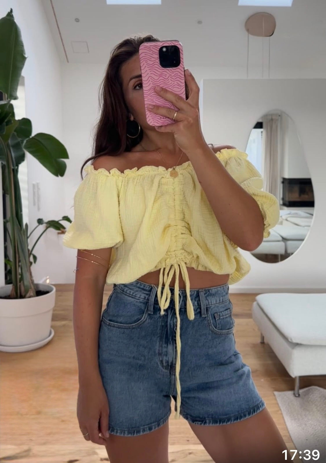 Cropped uni Musselin Shirt mit Raffung (verschiedene Farben)