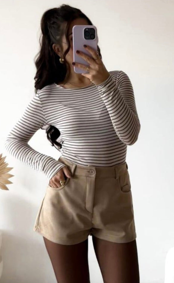 Streifen Cashmere Mix Longsleeve ohne Kragen (verschiedene Farben)