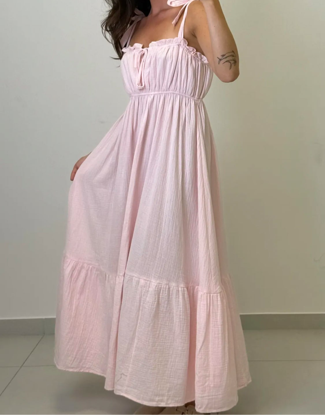 Musselin Trägerkleid mit Schnürung rosa