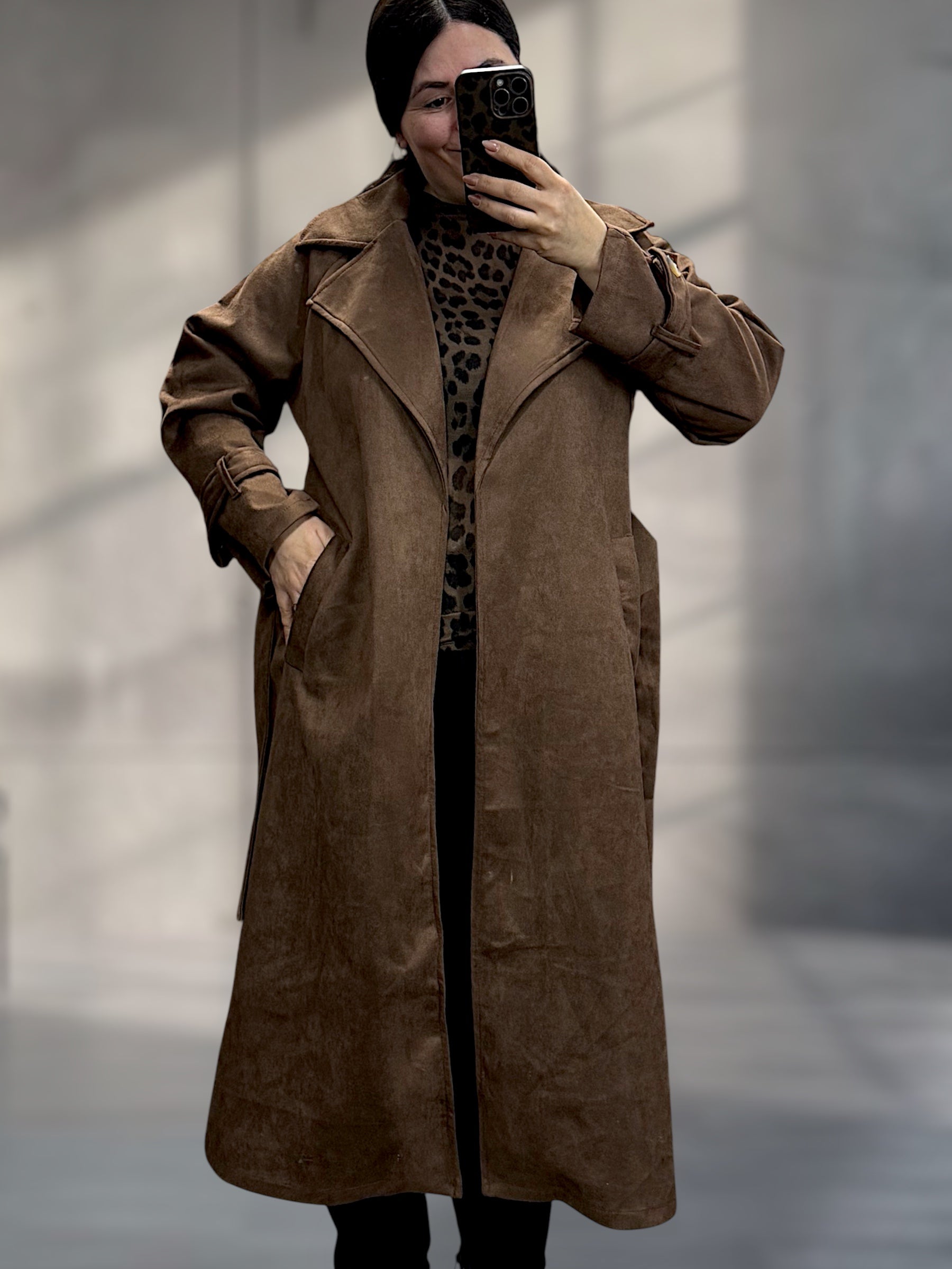 Velours Trenchcoat in Wildleder Optik (verschiedene Farben)