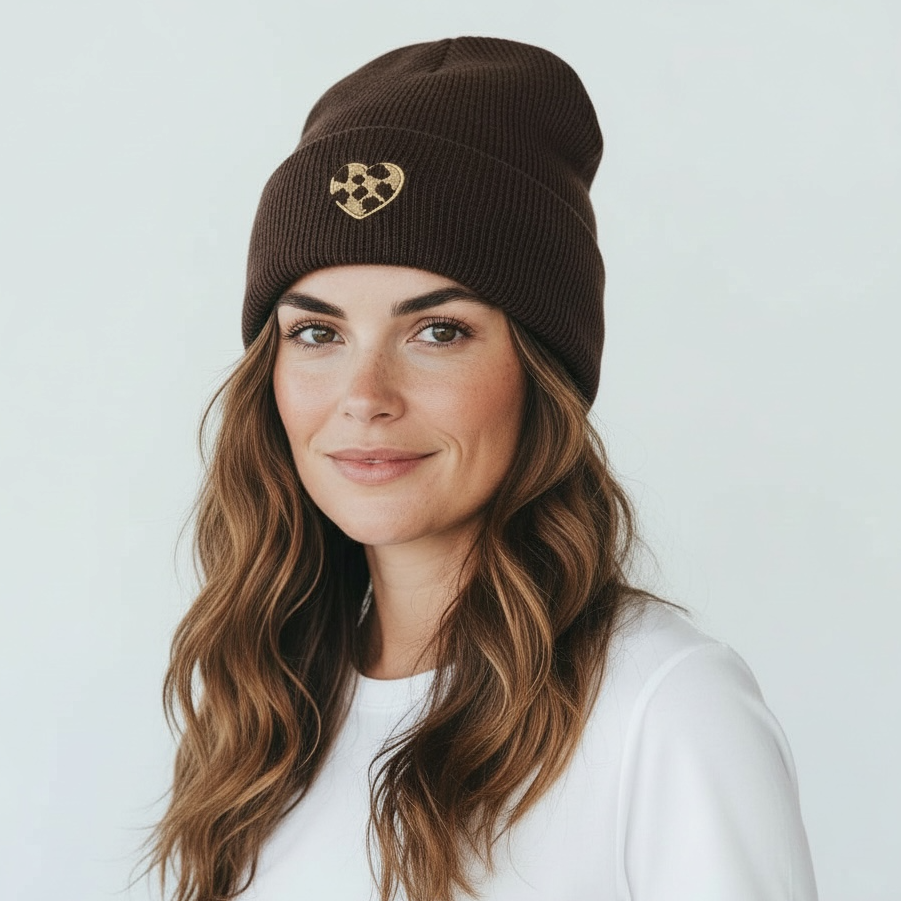 Stylische Ripp-Mütze mit 3D Leo Herz (verschiedene Farben)