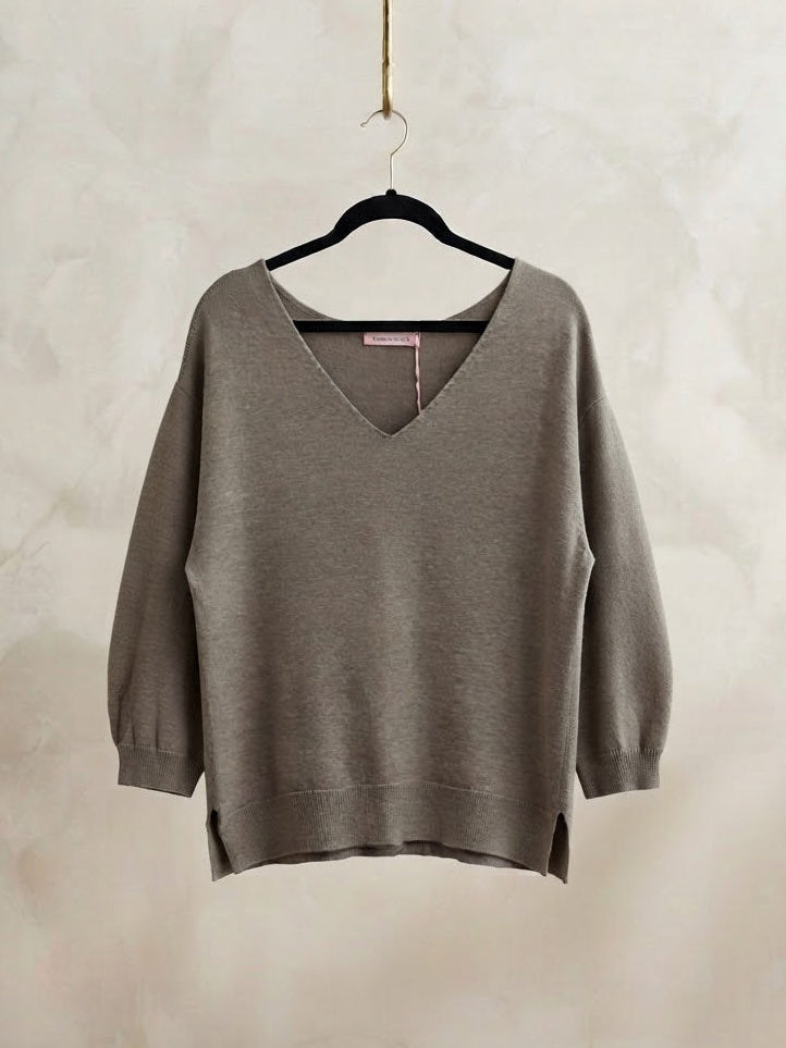 Feinstrick Pullover 3/4 Arm Taupe
