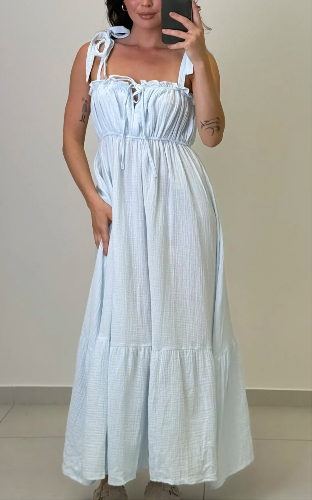 Musselin Trägerkleid mit Schnürung hellblau