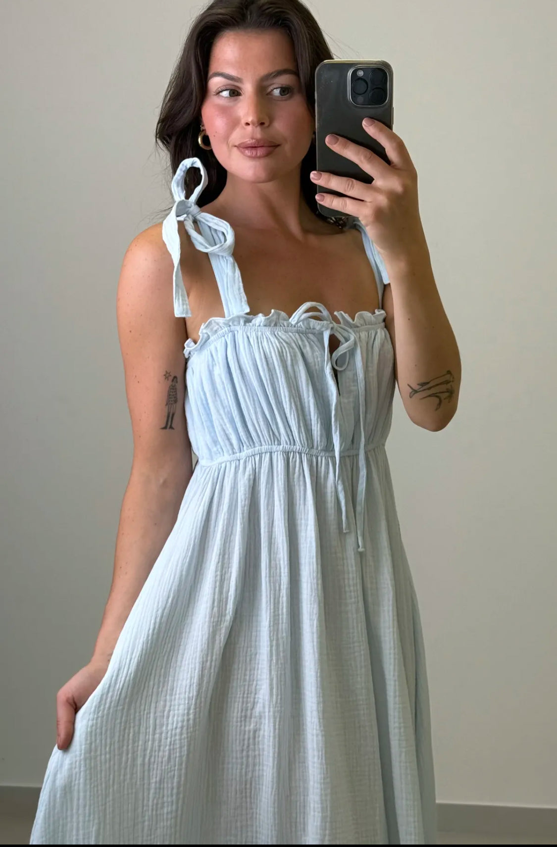 Musselin Trägerkleid mit Schnürung hellblau