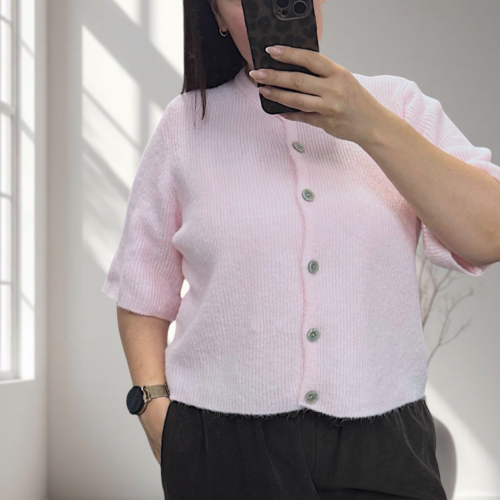 Kurzarm Strickjacke gerippt (verschiedene Farben)