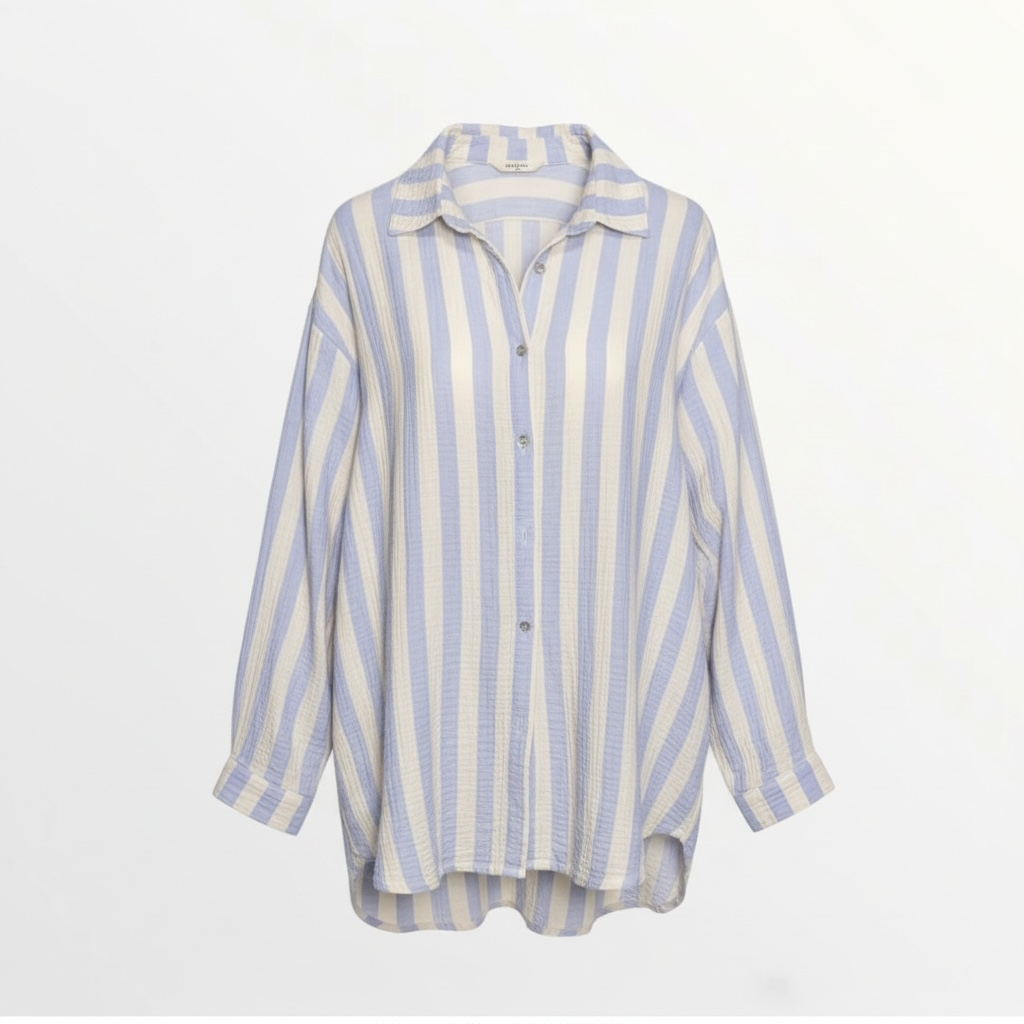 Musselin Hemd gestreift hellblau/weiß