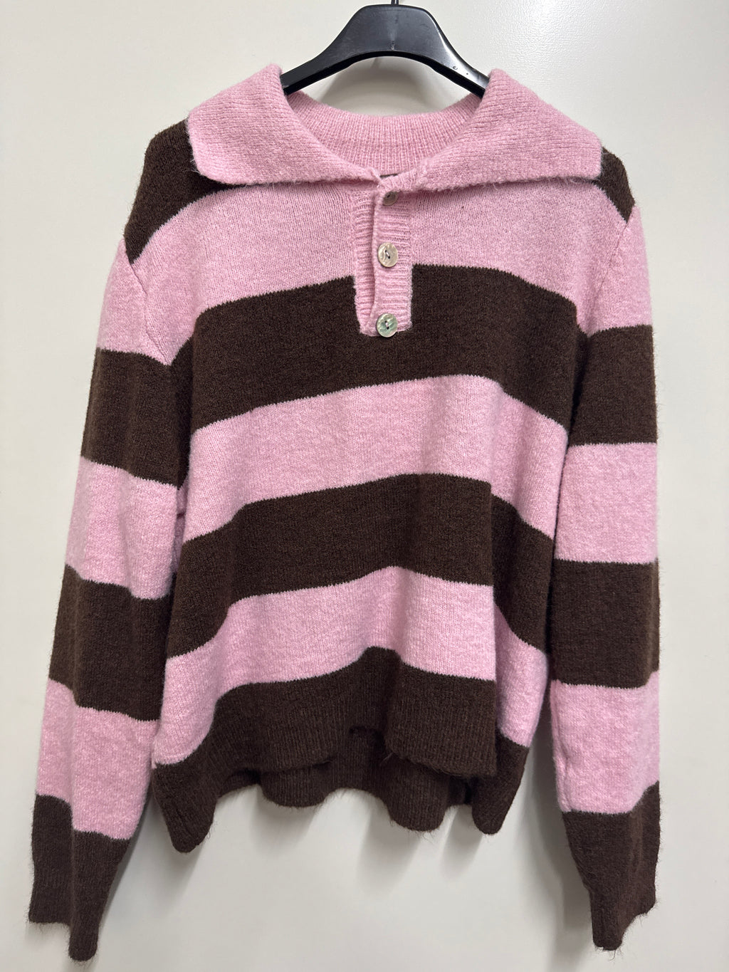 Strick Polo Longsleeve gestreift (verschiedene Farben)