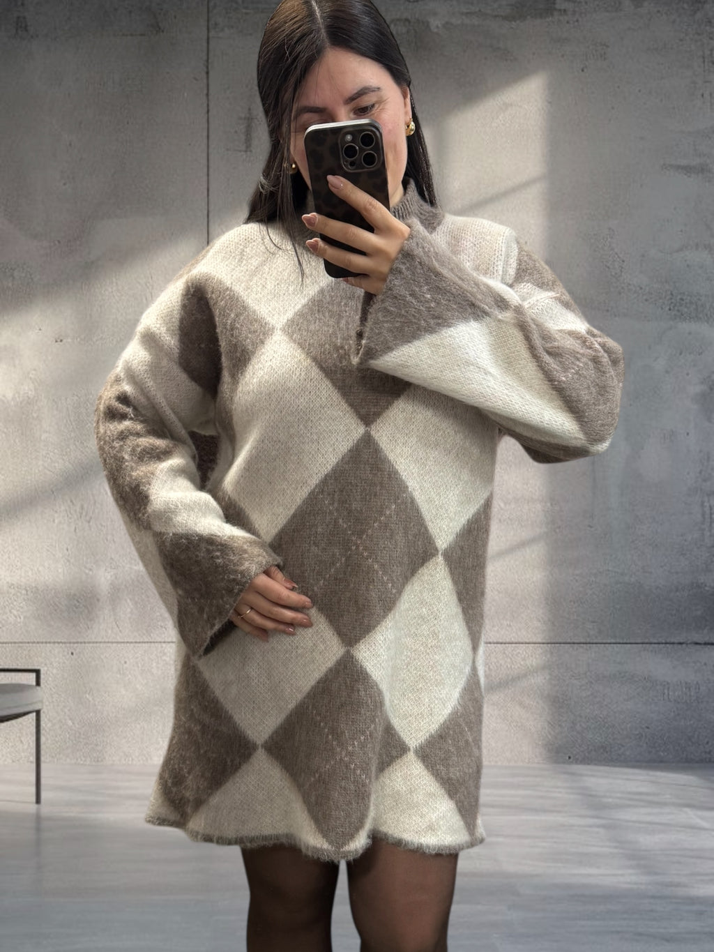 Kuschliges Langpullover/Pulloverkleid Kariert (verschiedene Farben)