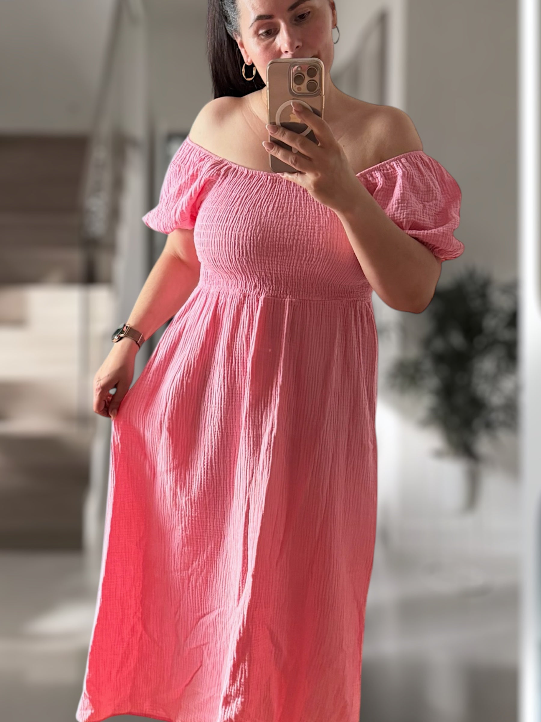 Musselin Off-Shoulder Kleid (verschiedene Farben)