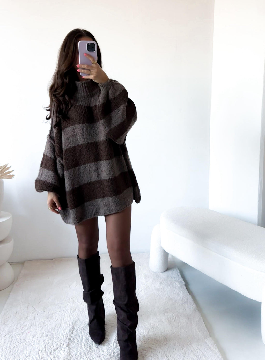 Langpullover Isa Taupe/Braun gestreift