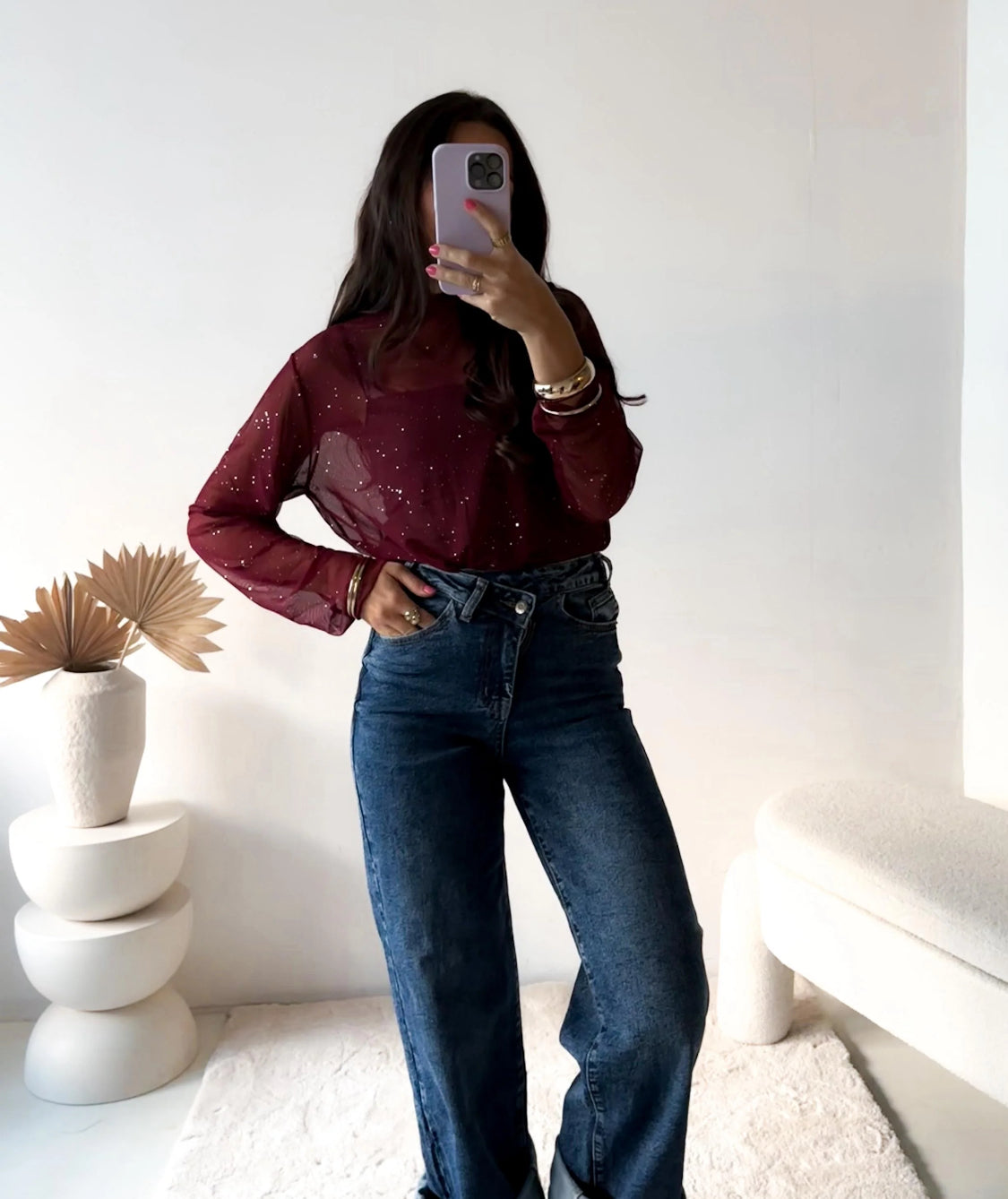 Feines Netz Longsleeve mit Glitzerpartikel (verschiedene Farben)