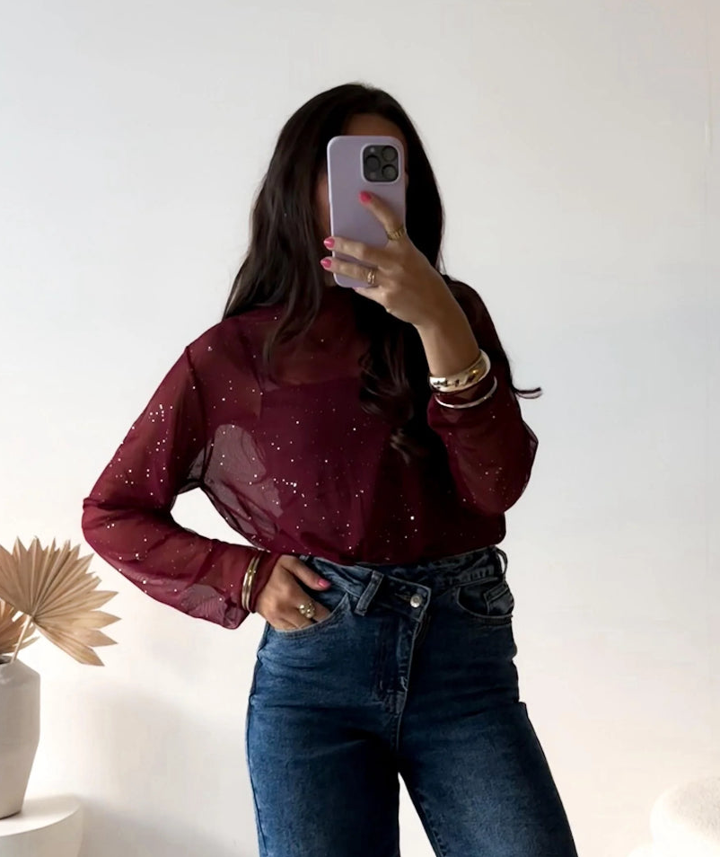 Feines Netz Longsleeve mit Glitzerpartikel (verschiedene Farben)