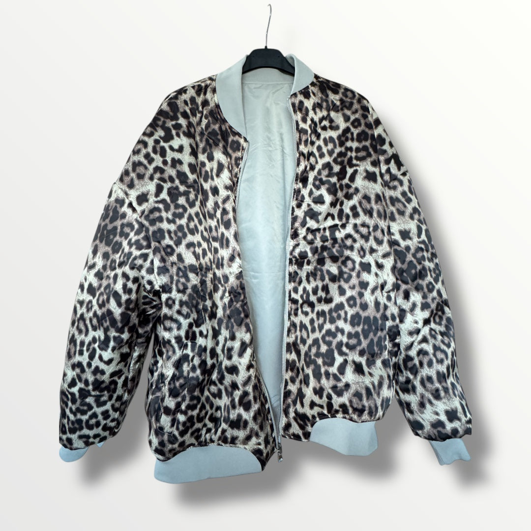 Bomberjacke hellgrau/Leo mit Wendefunktion