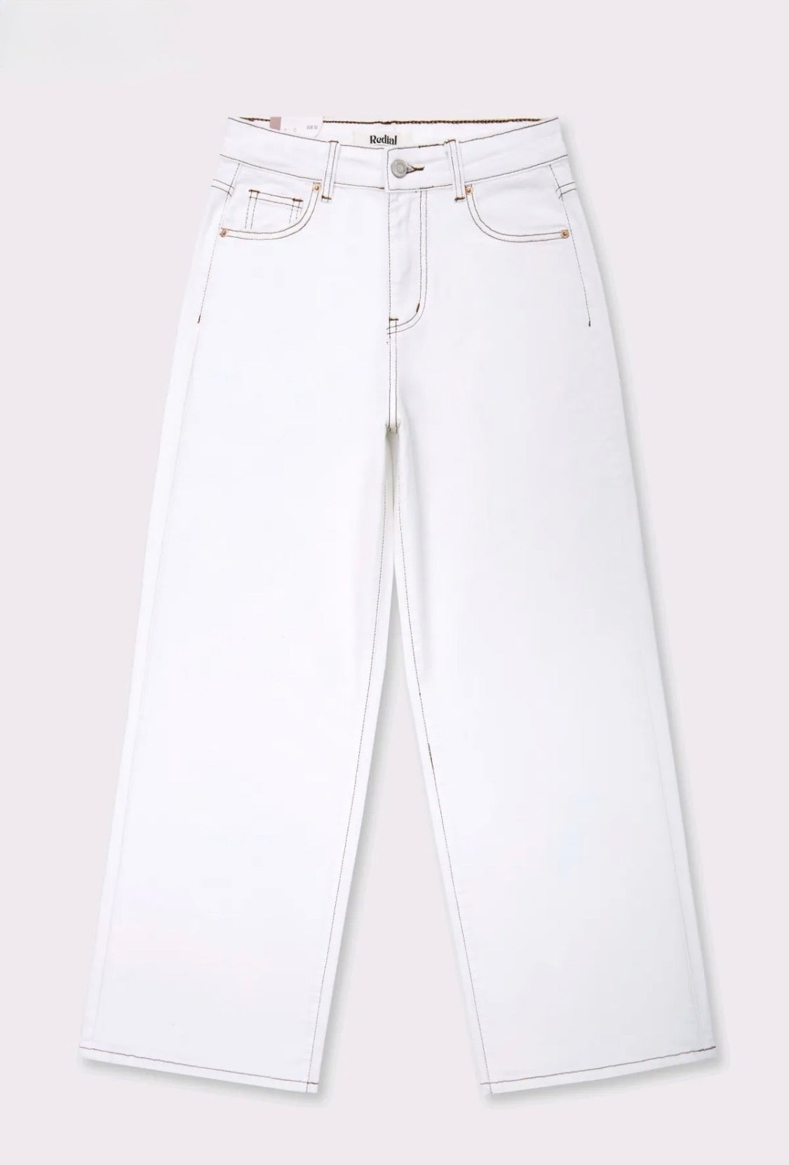 Wideleg Jeans Ivory Edge mit braunen Nähten