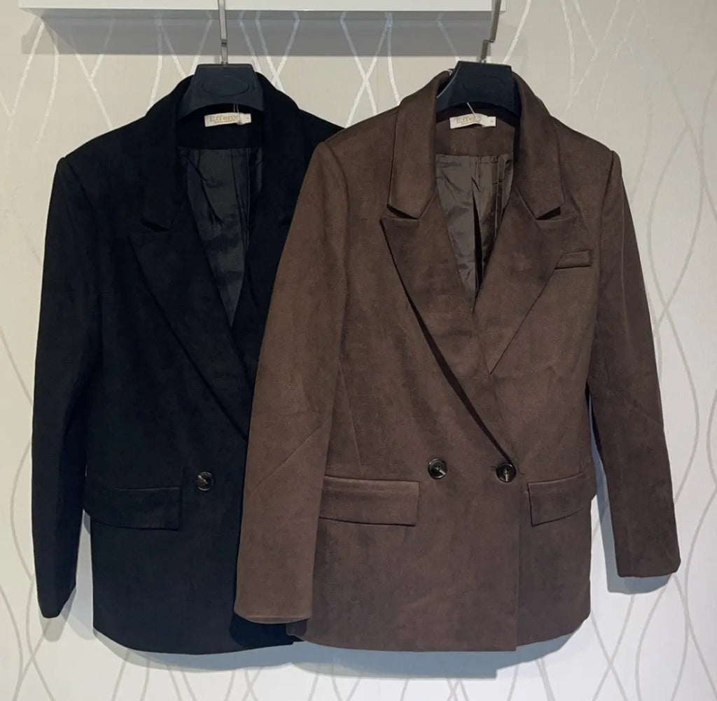 Velours Blazer in Wildleder Optik Schokobraun