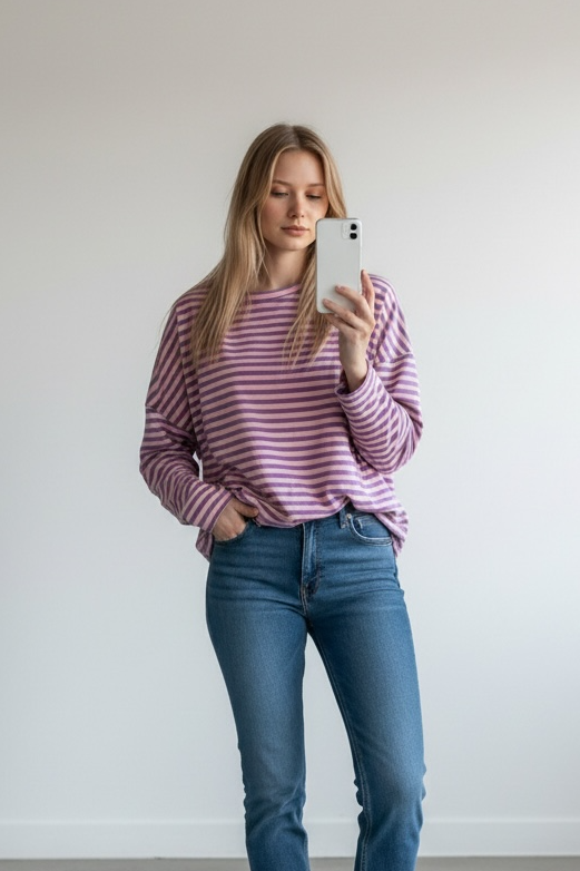 Gestreiftes Jersey Shirt kürzer geschnitten (verschiedene Farben)