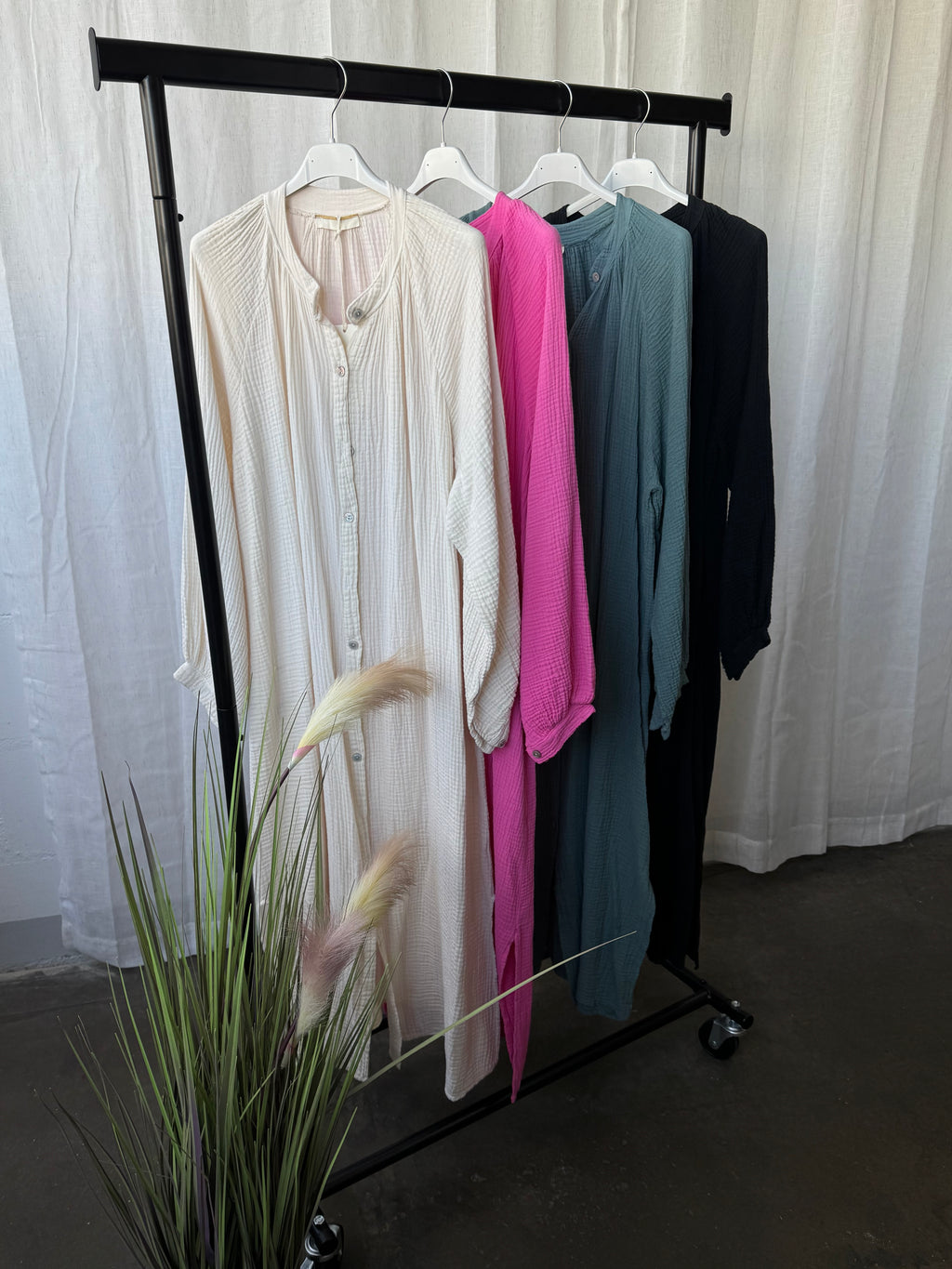 Musselin Hemdkleid lang (verschiedene Farben)