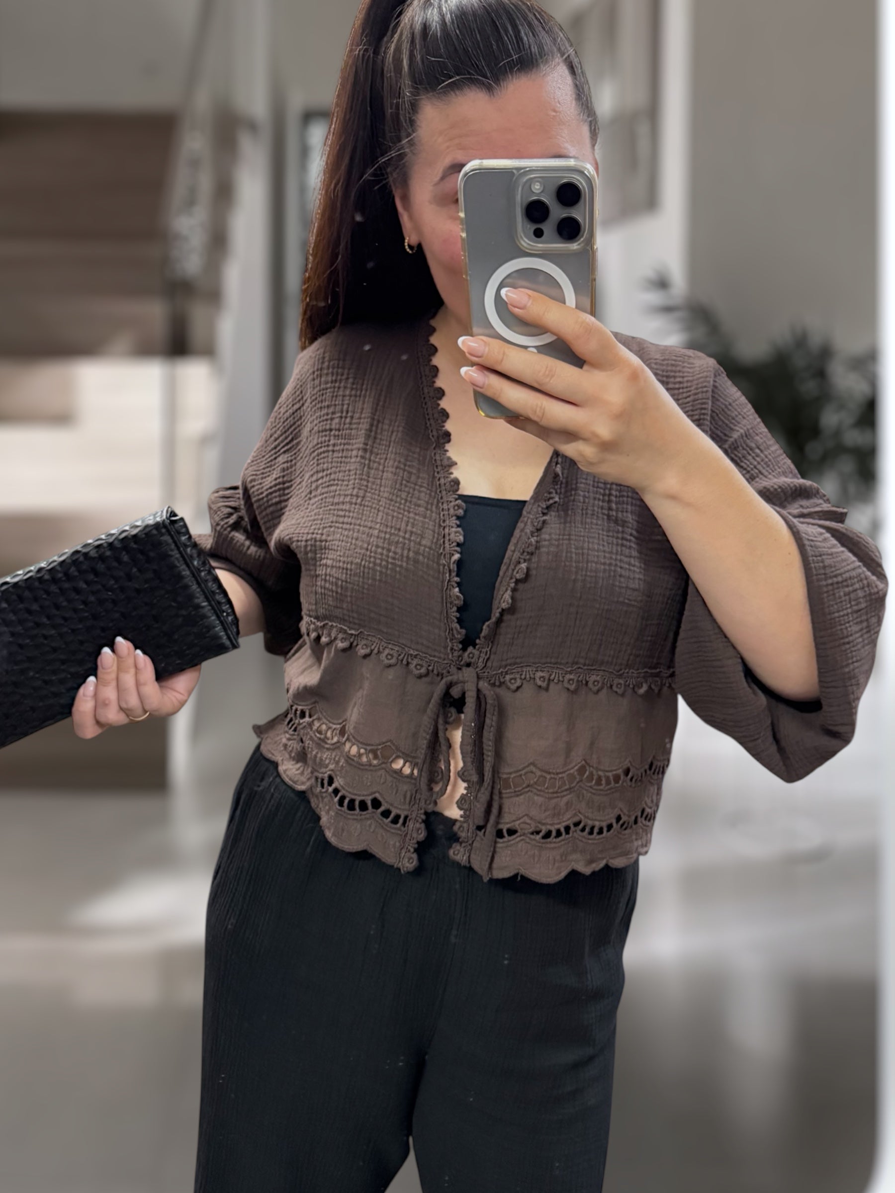 Boho-Bluse Musselin mit Spitze (verschiedene Farben)