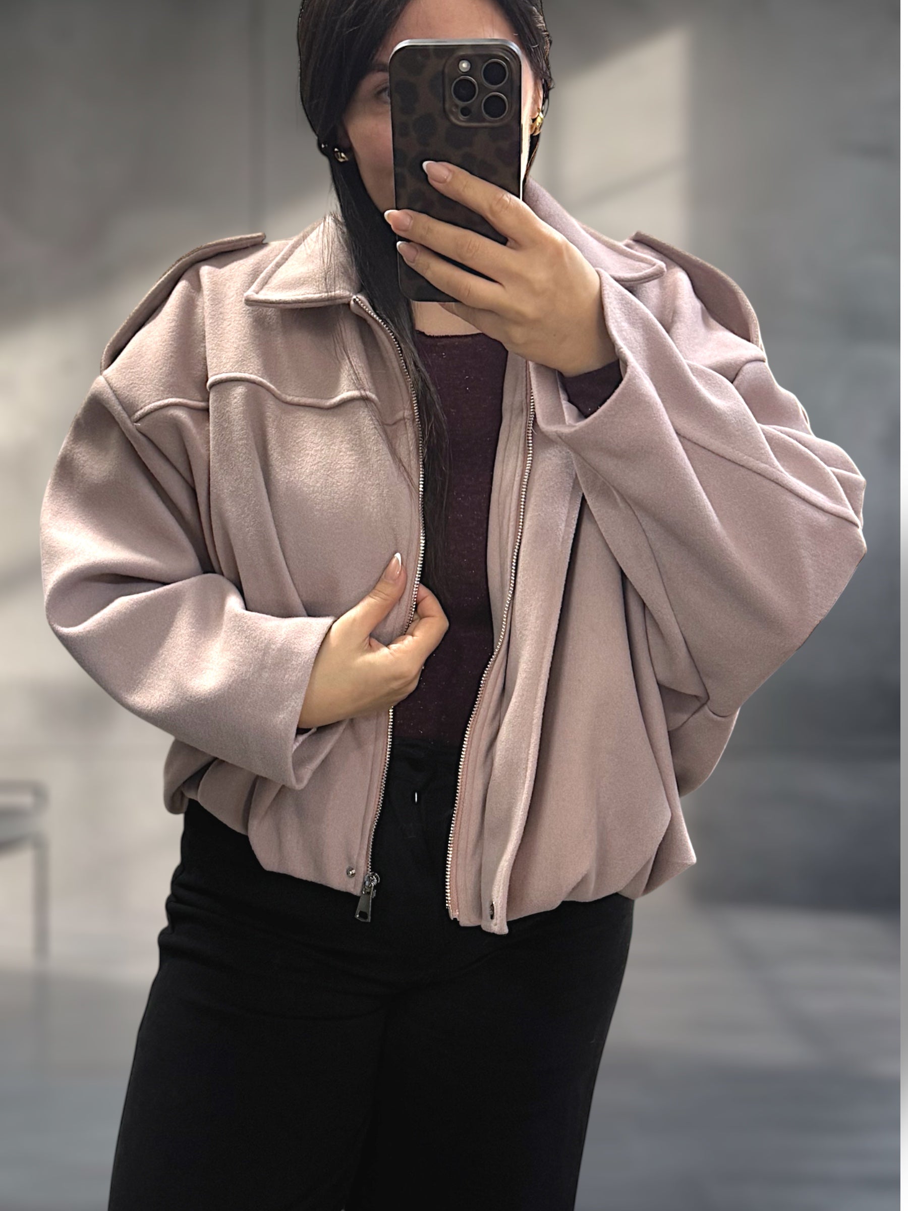 Cropped Jacke in Wolloptik