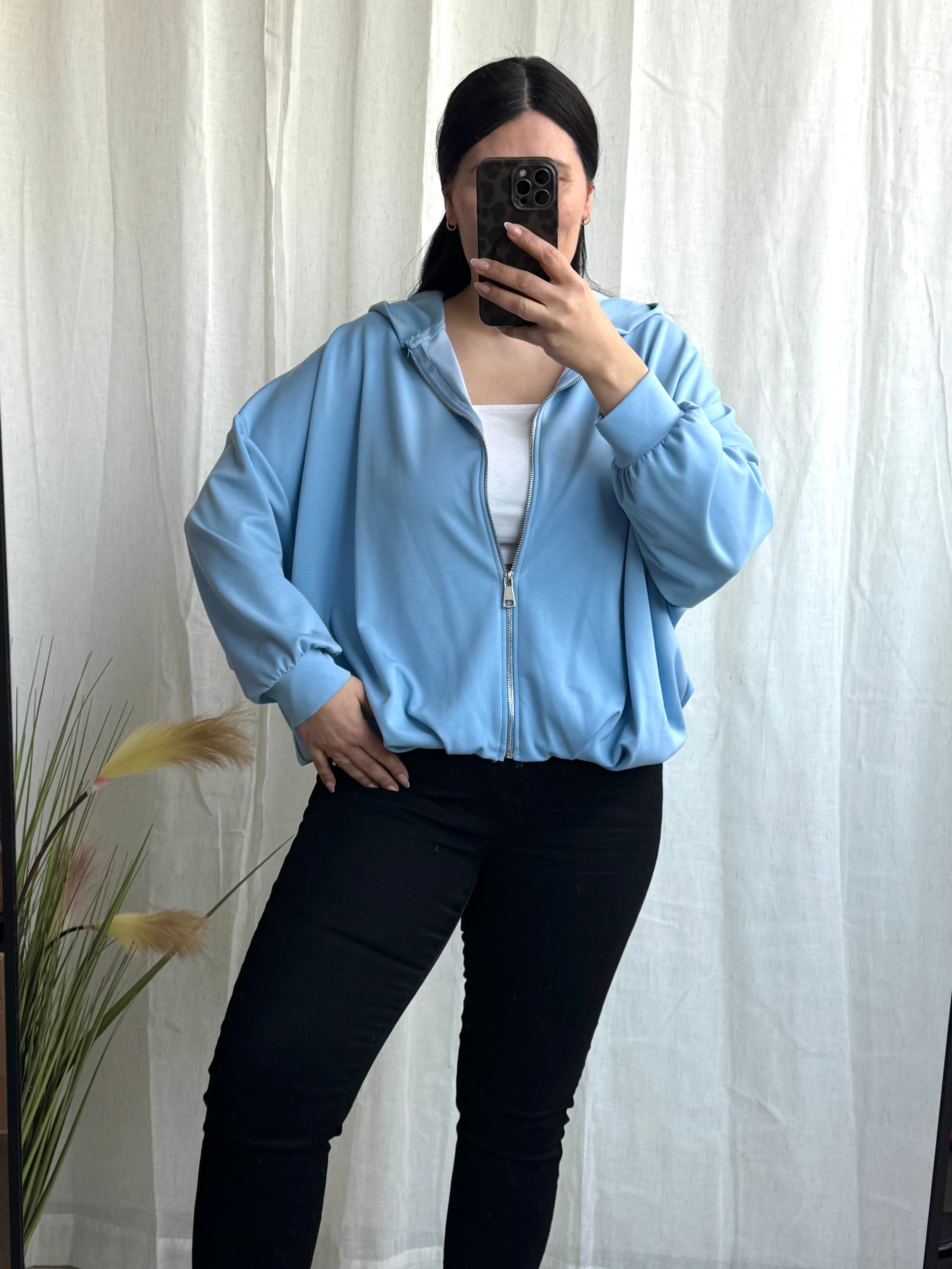 Super Soft Sweatjacke mit Raffung hellblau