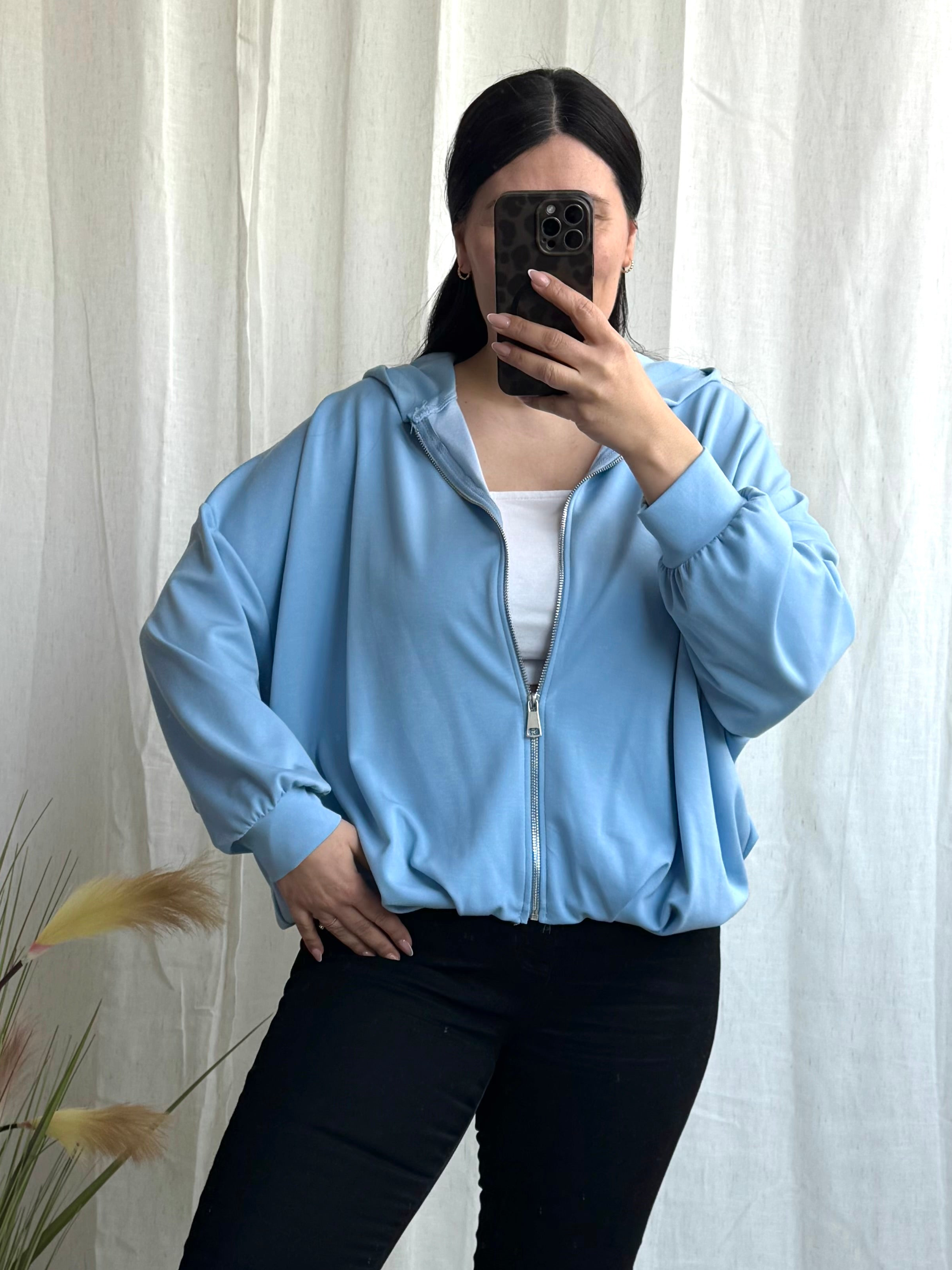 Super Soft Sweatjacke mit Raffung hellblau