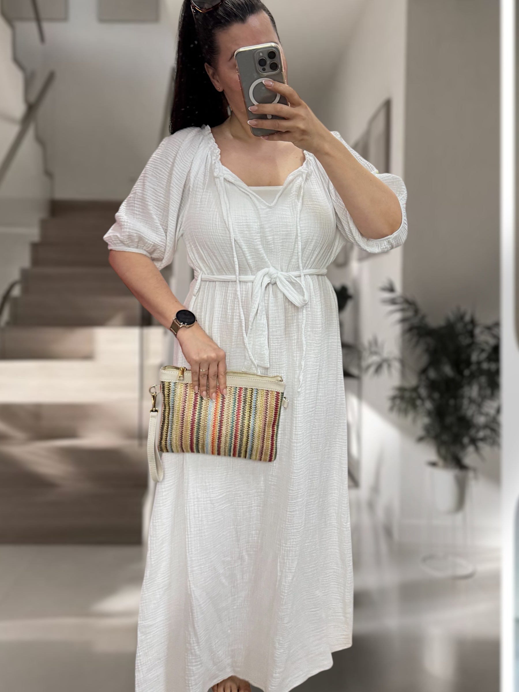Off-Shoulder Musselin Maxikleid (verschiedene Farben)