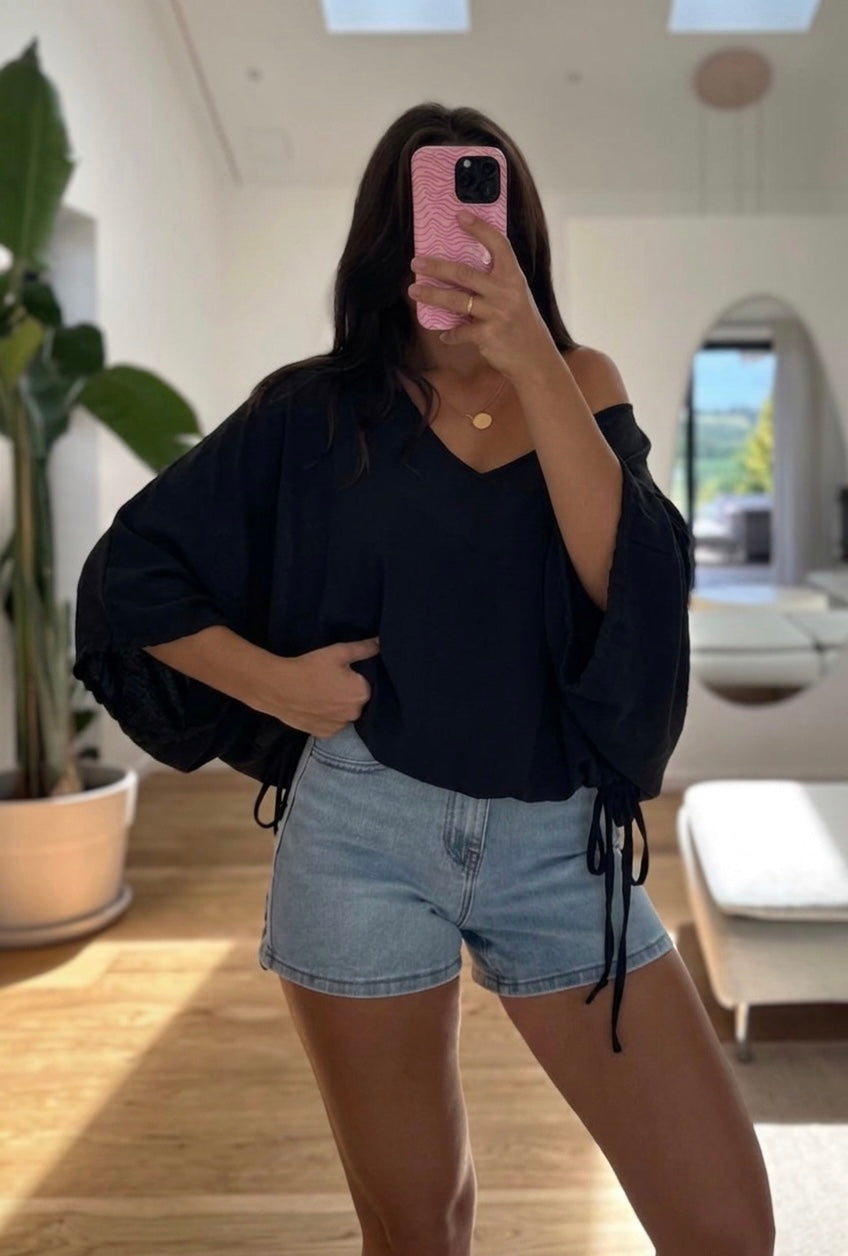 Oversize Cropped Musselinshirt zum raffen (verschiedene Farben)